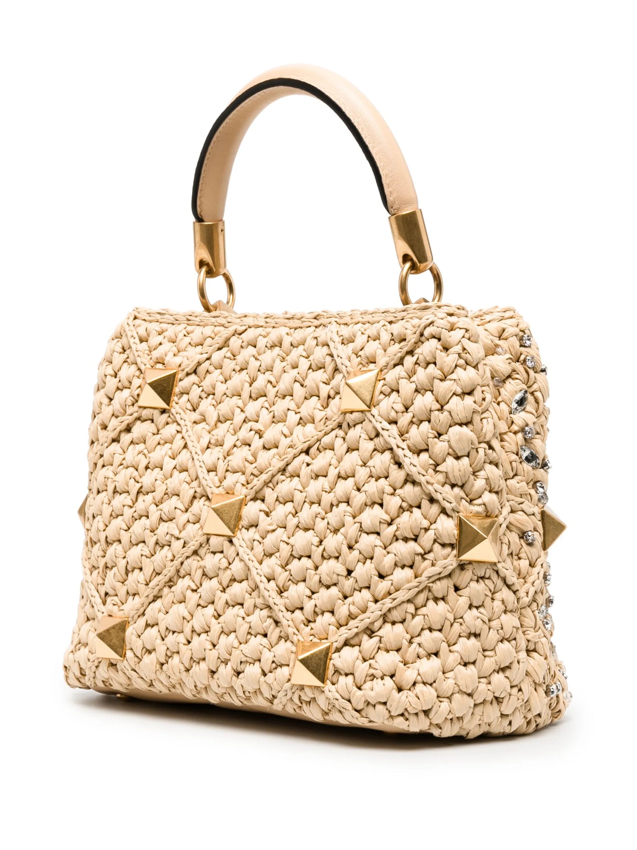 Roman Stud raffia tote bag