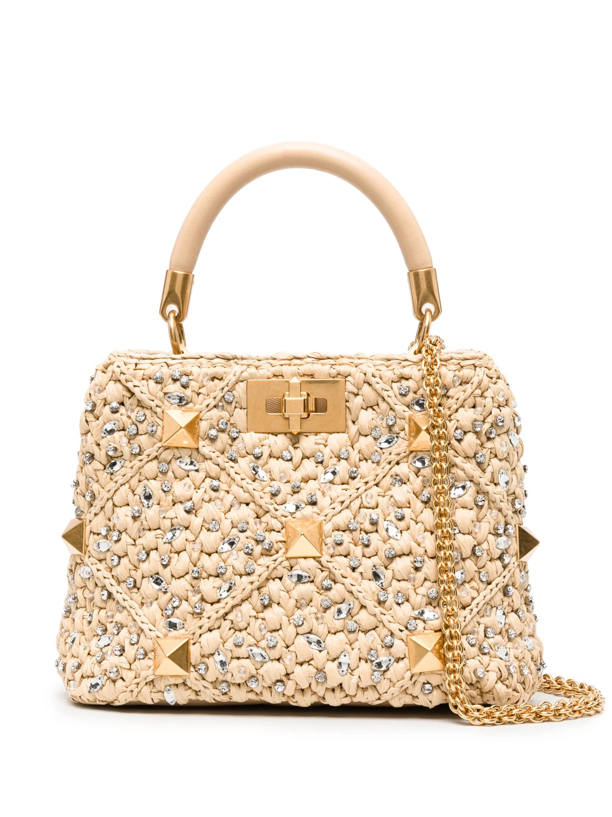 Roman Stud raffia tote bag
