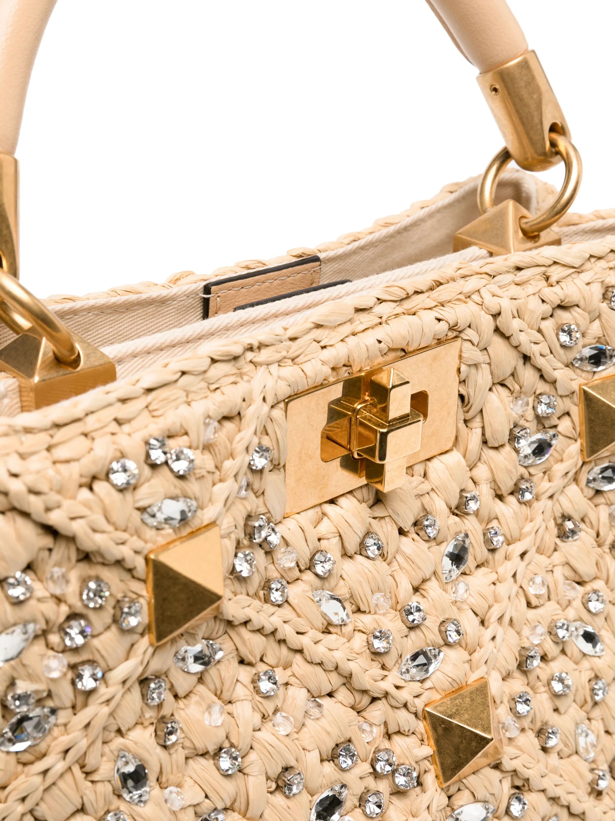 Roman Stud raffia tote bag