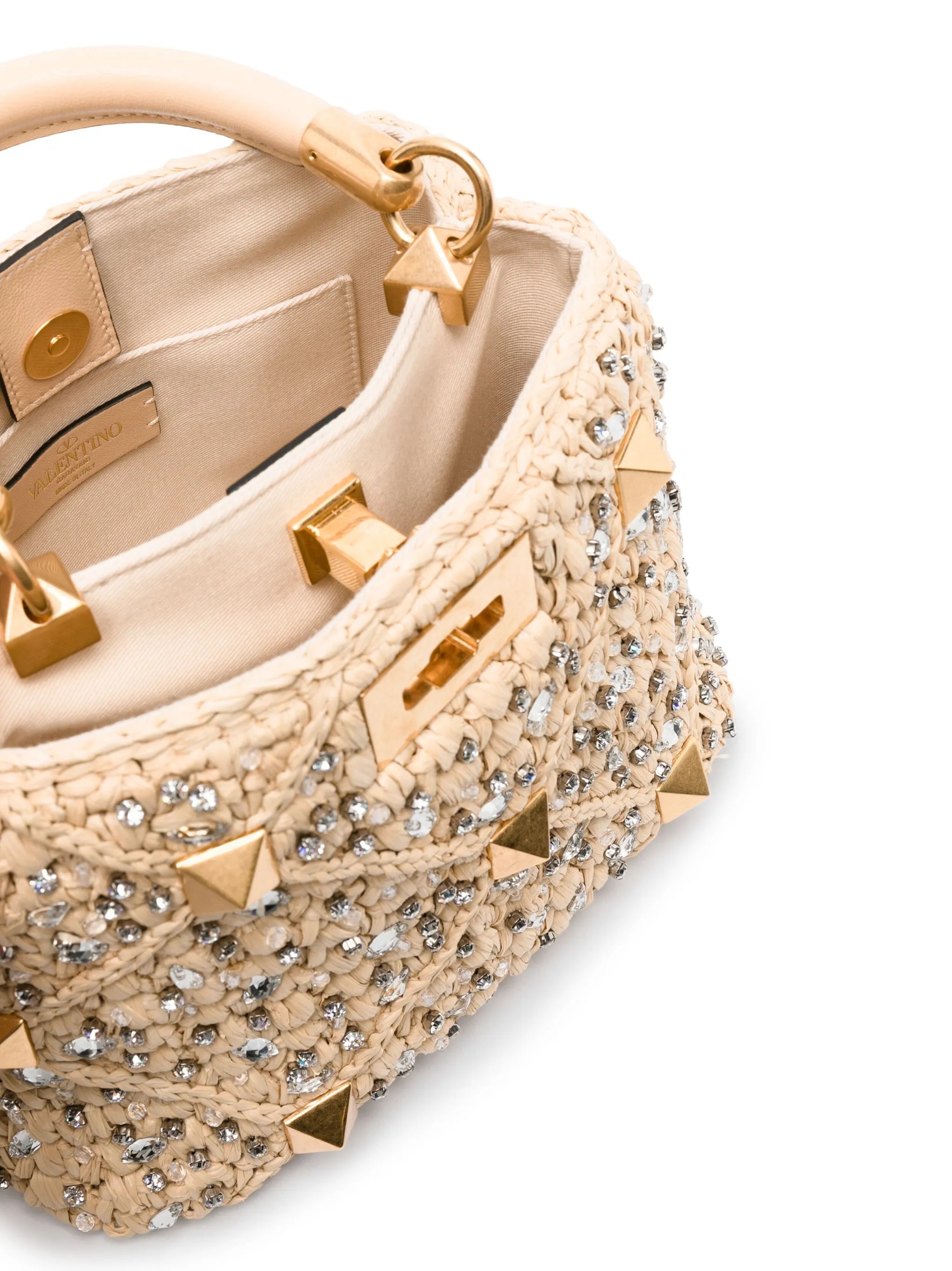 Roman Stud raffia tote bag
