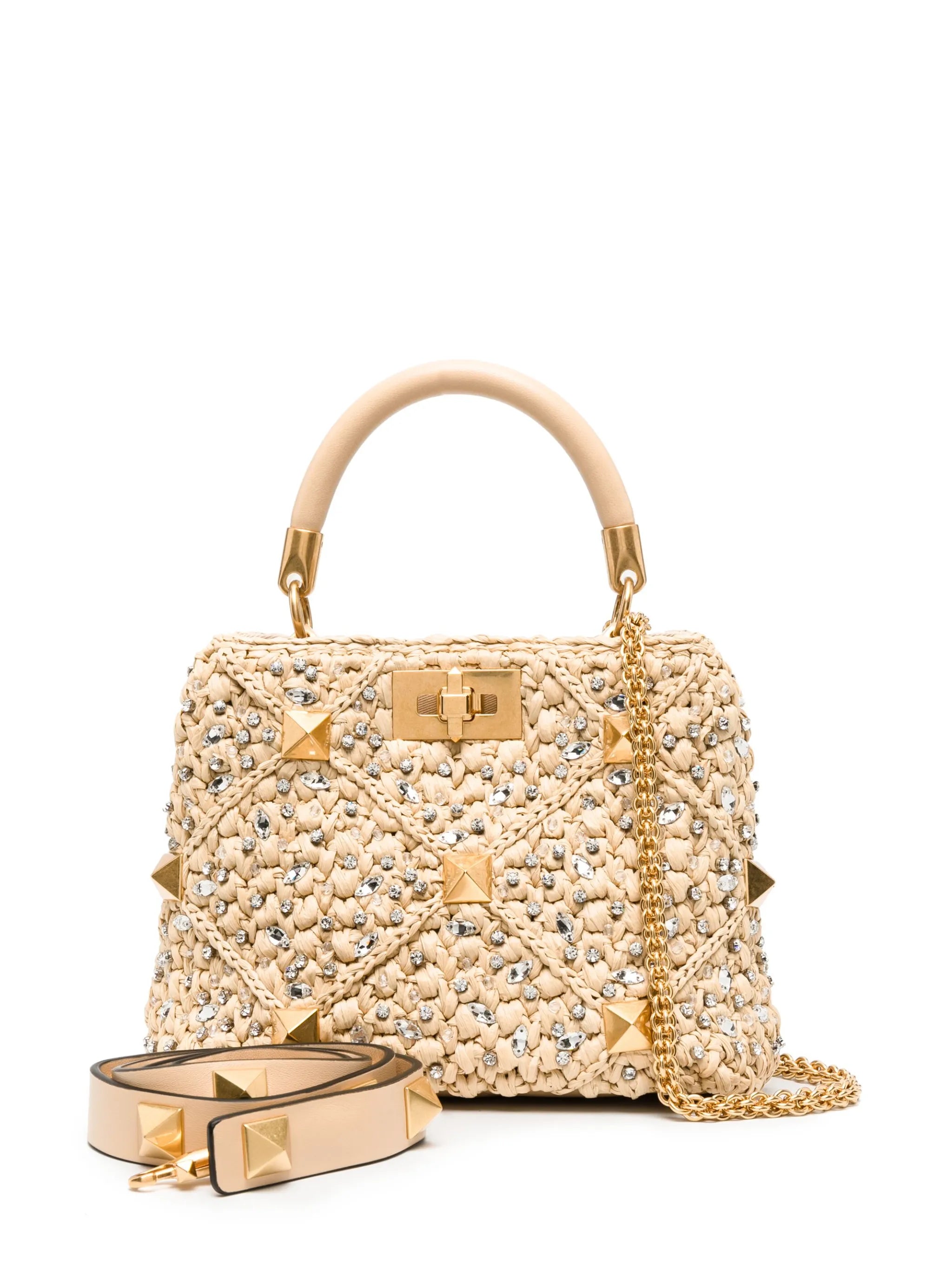 Roman Stud raffia tote bag