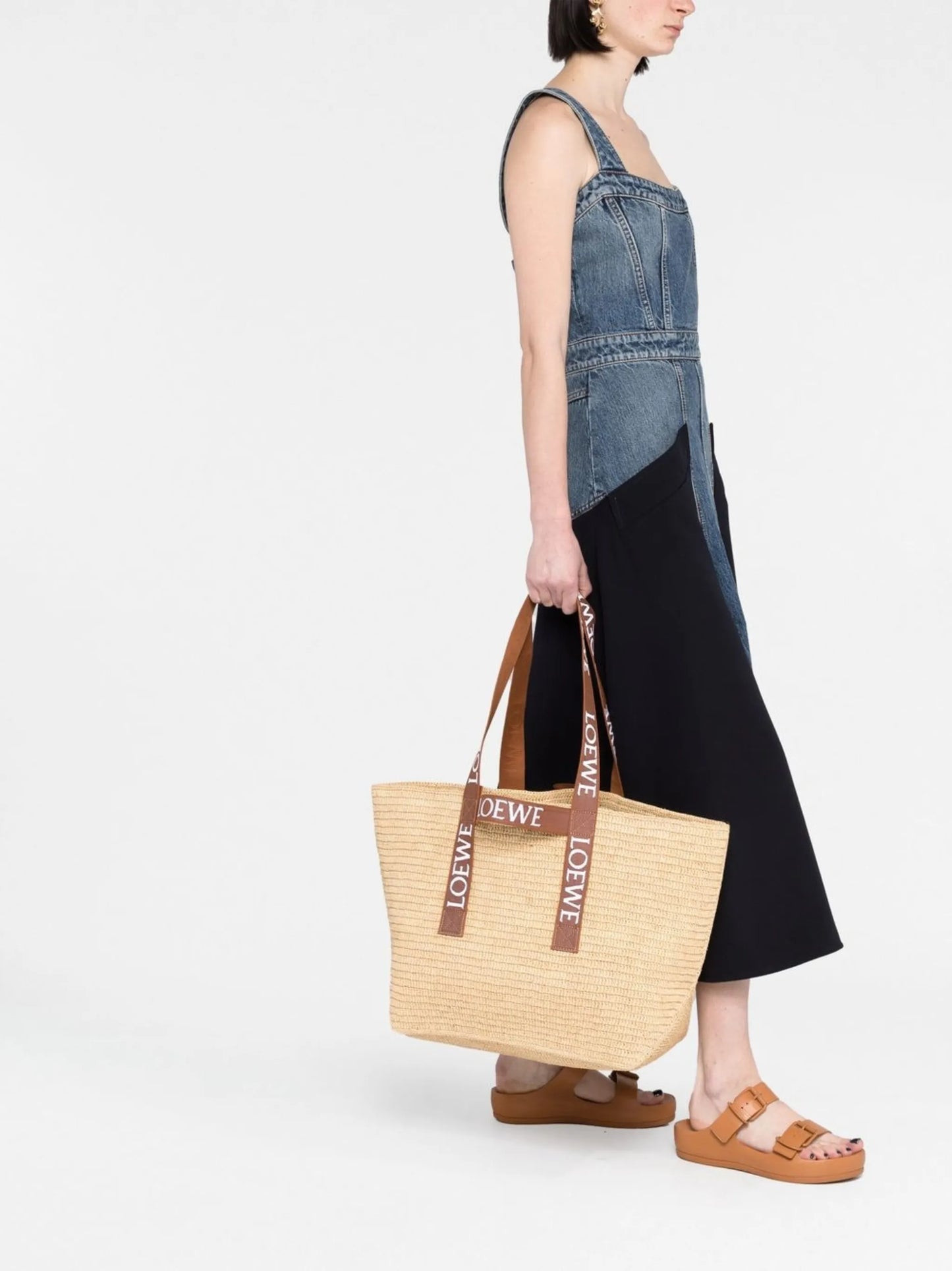 logo-tape raffia tote