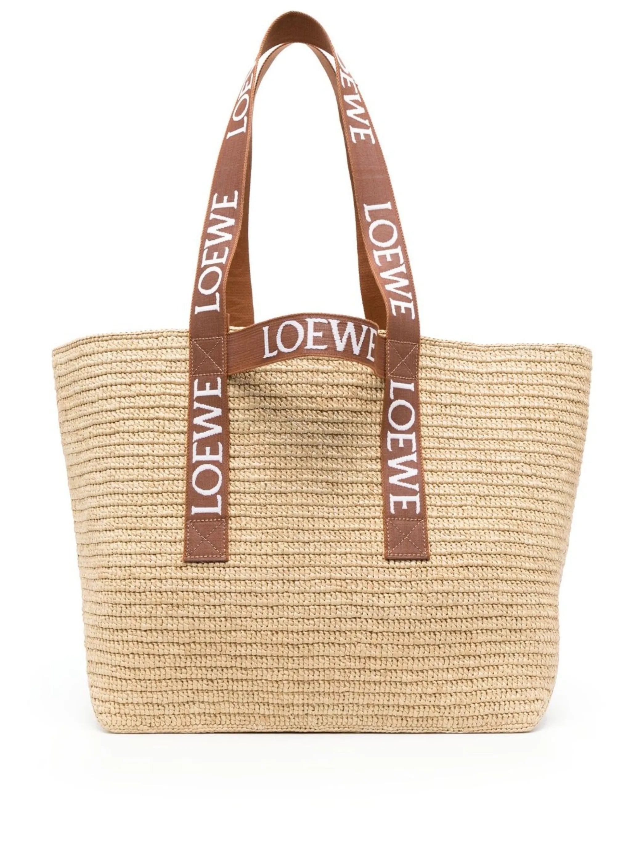logo-tape raffia tote