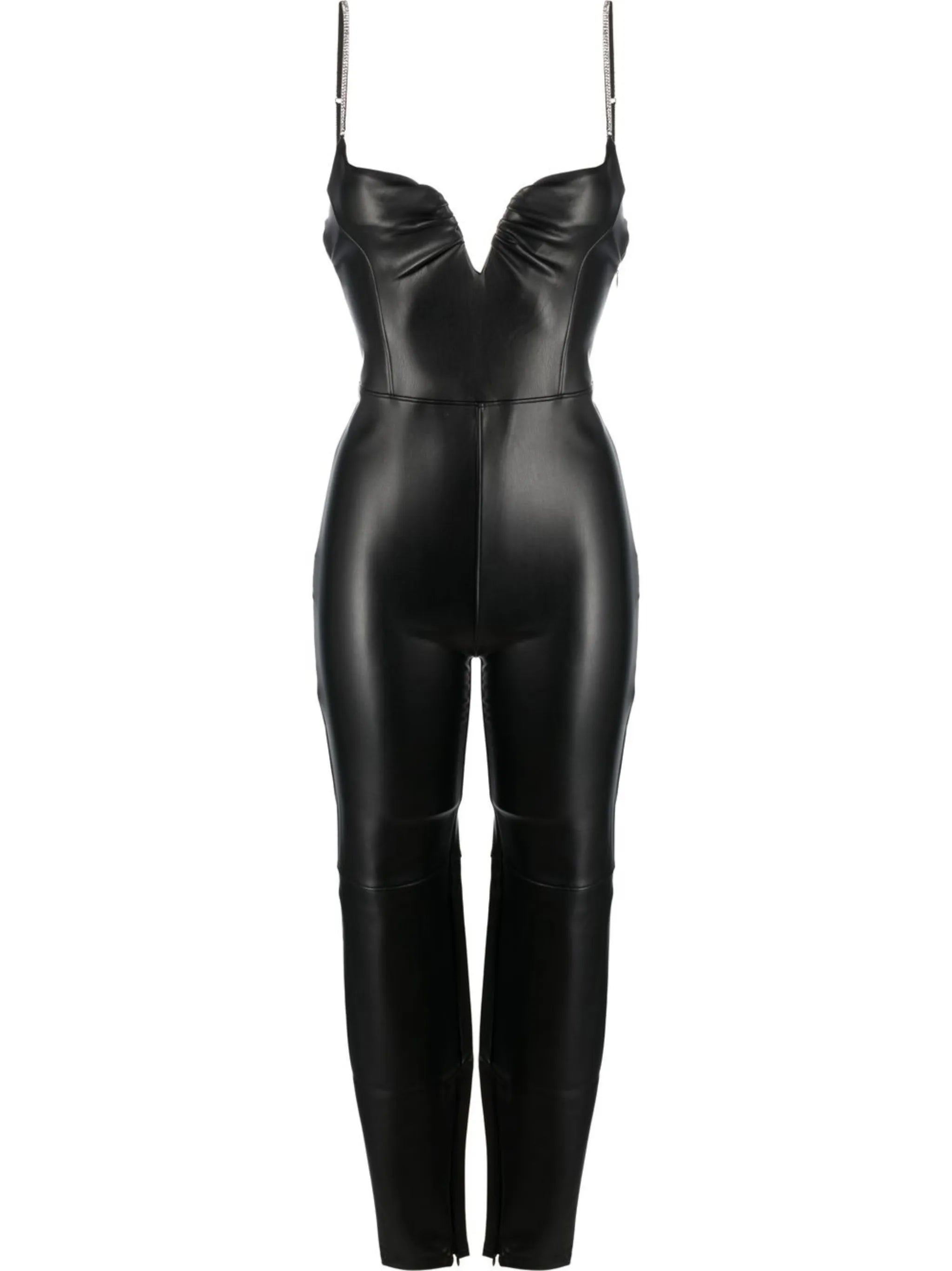 polished-finish sleeveless jumpsuit