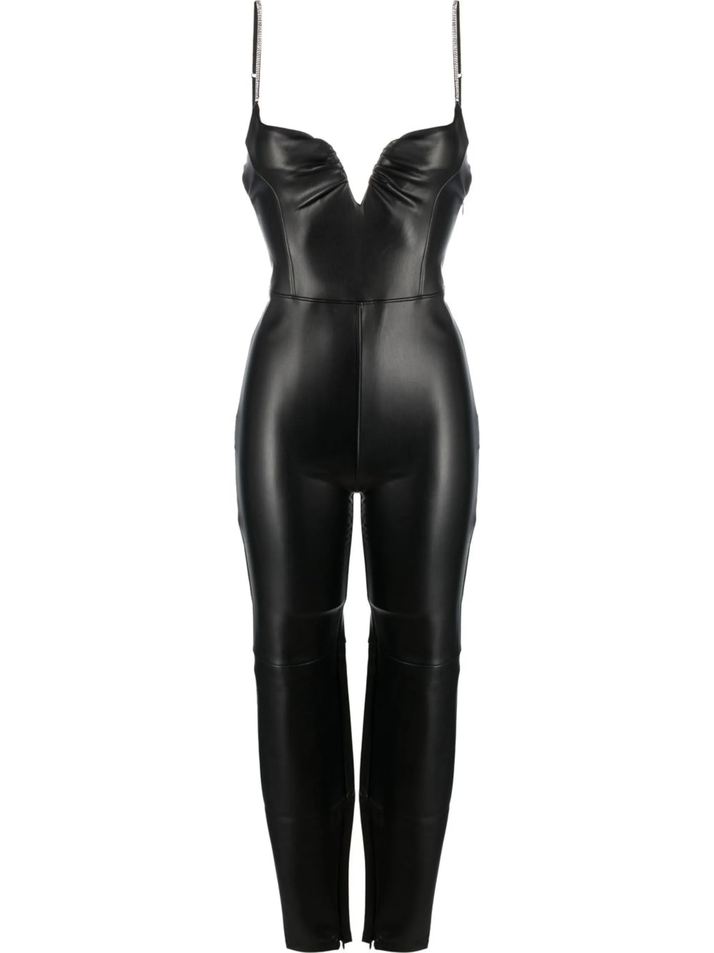 polished-finish sleeveless jumpsuit