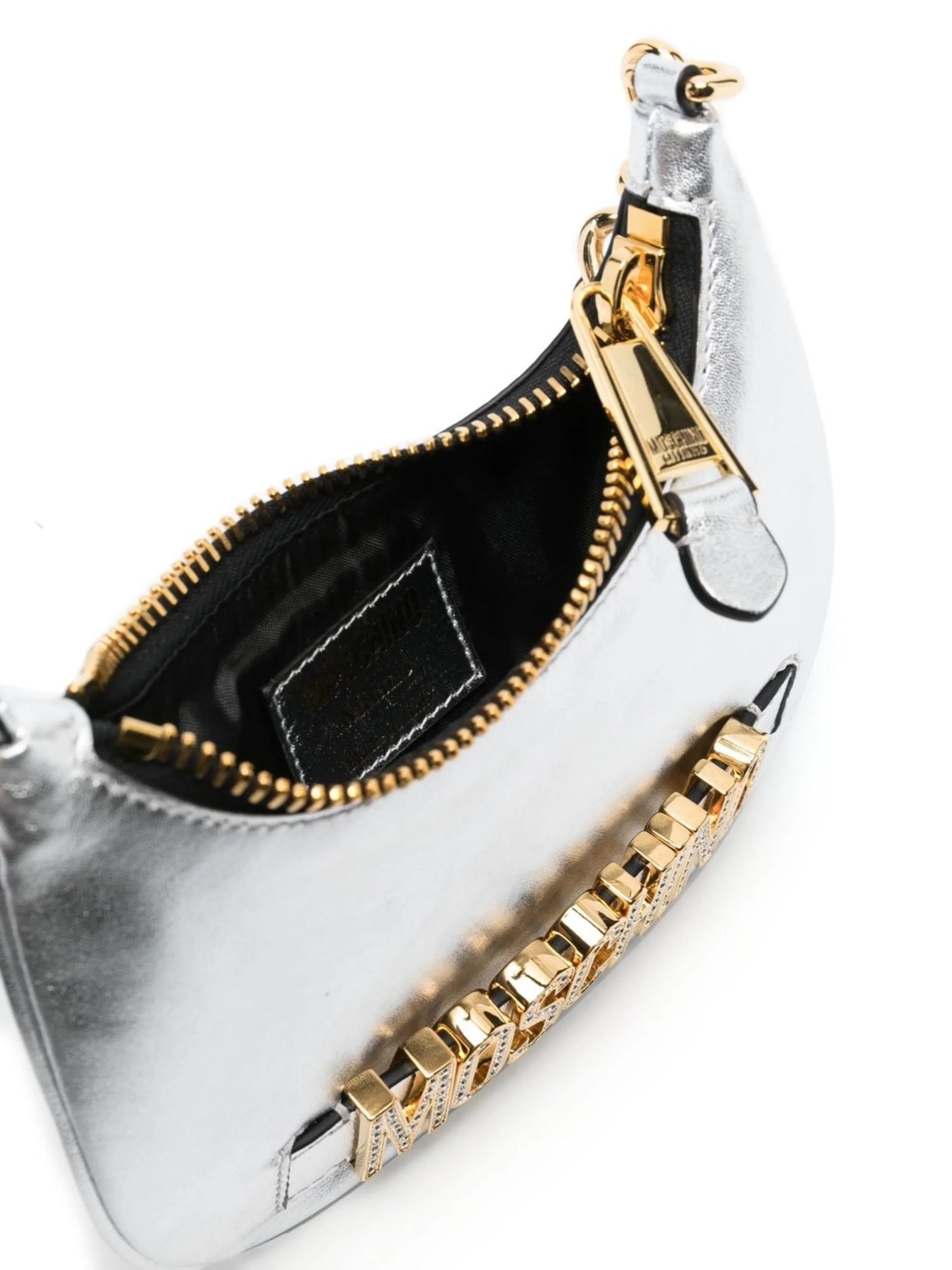 metallic logo-lettering shoulder bag