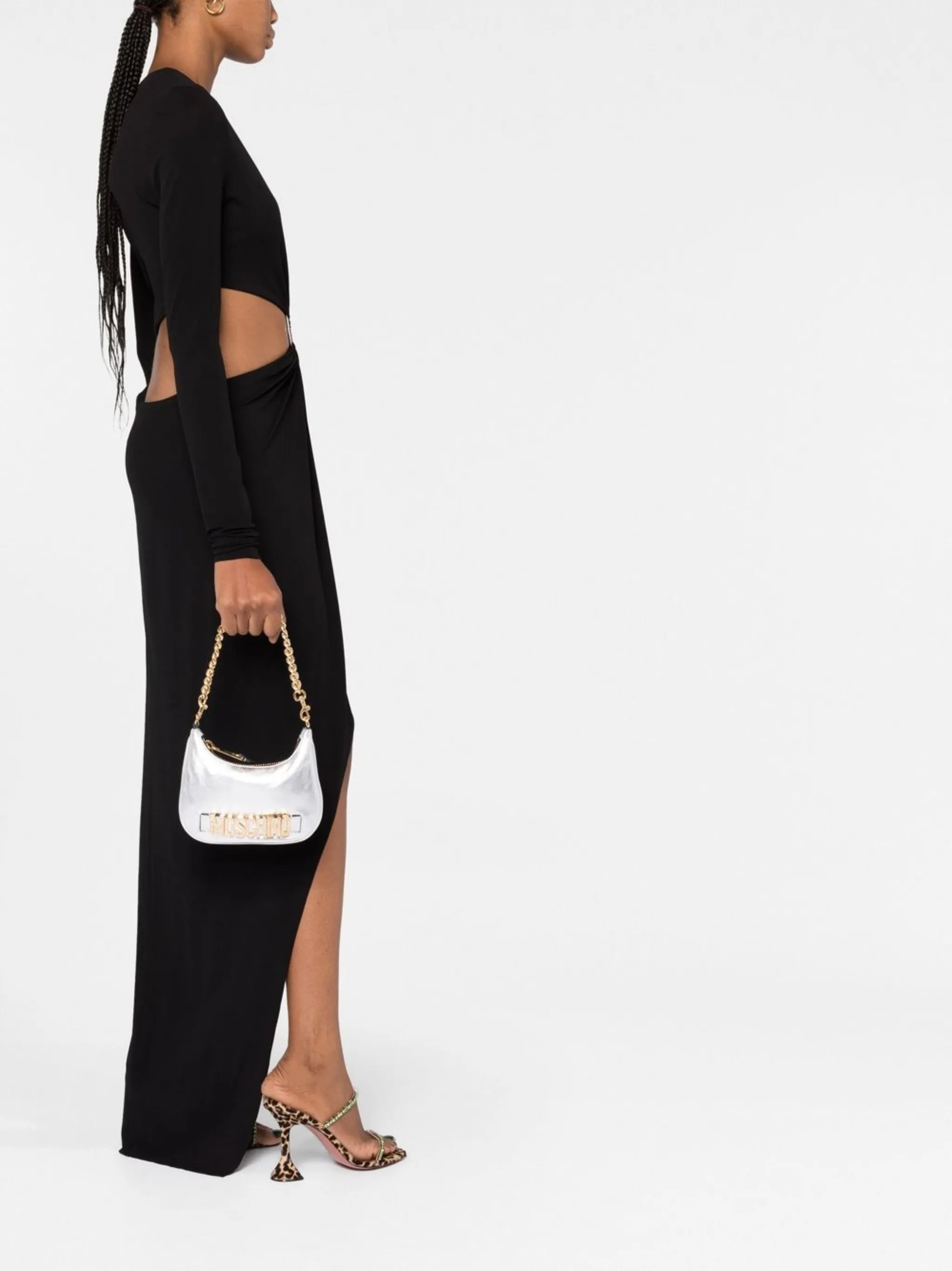 metallic logo-lettering shoulder bag