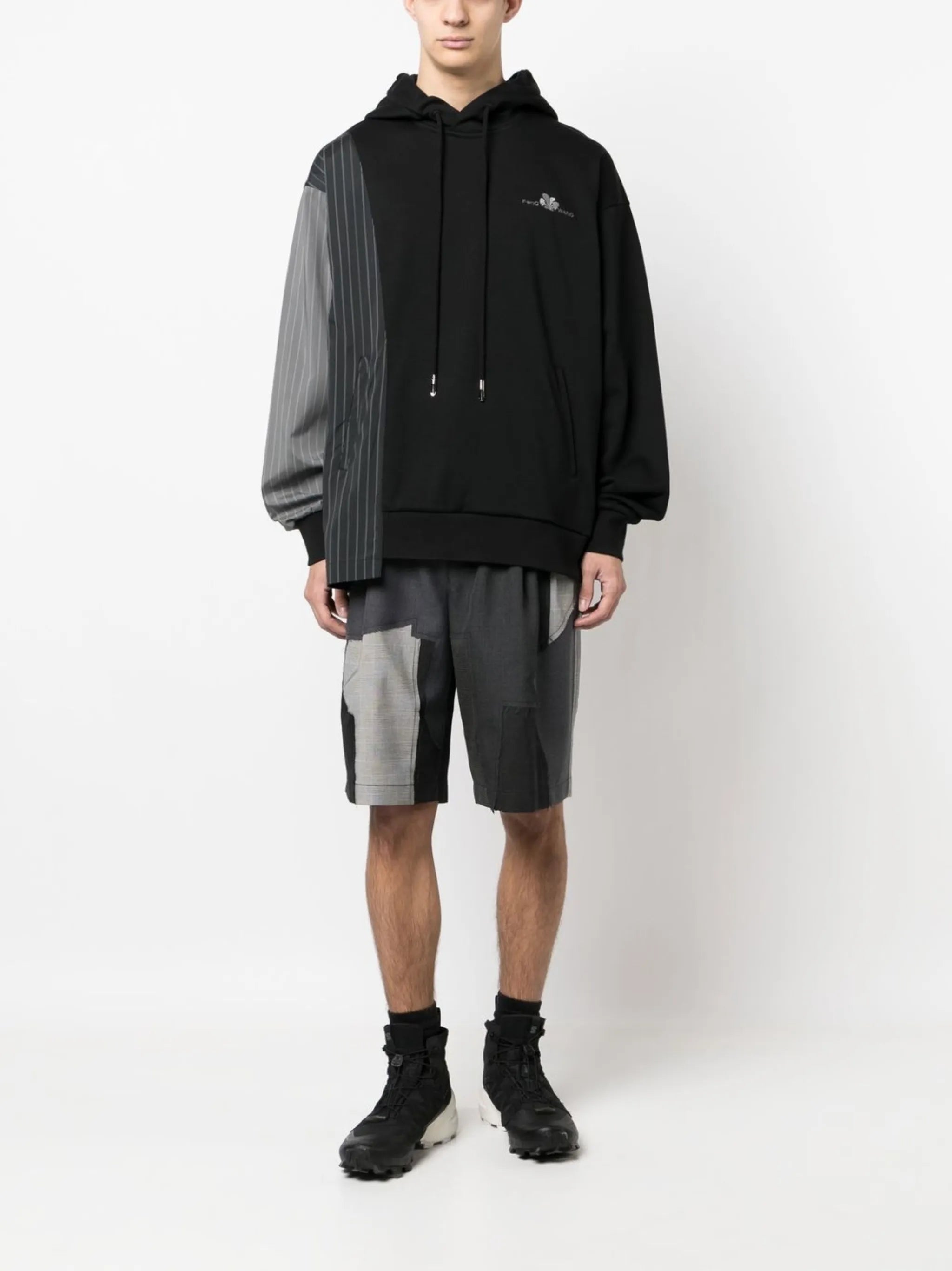 patchwork long-sleeve hoodie