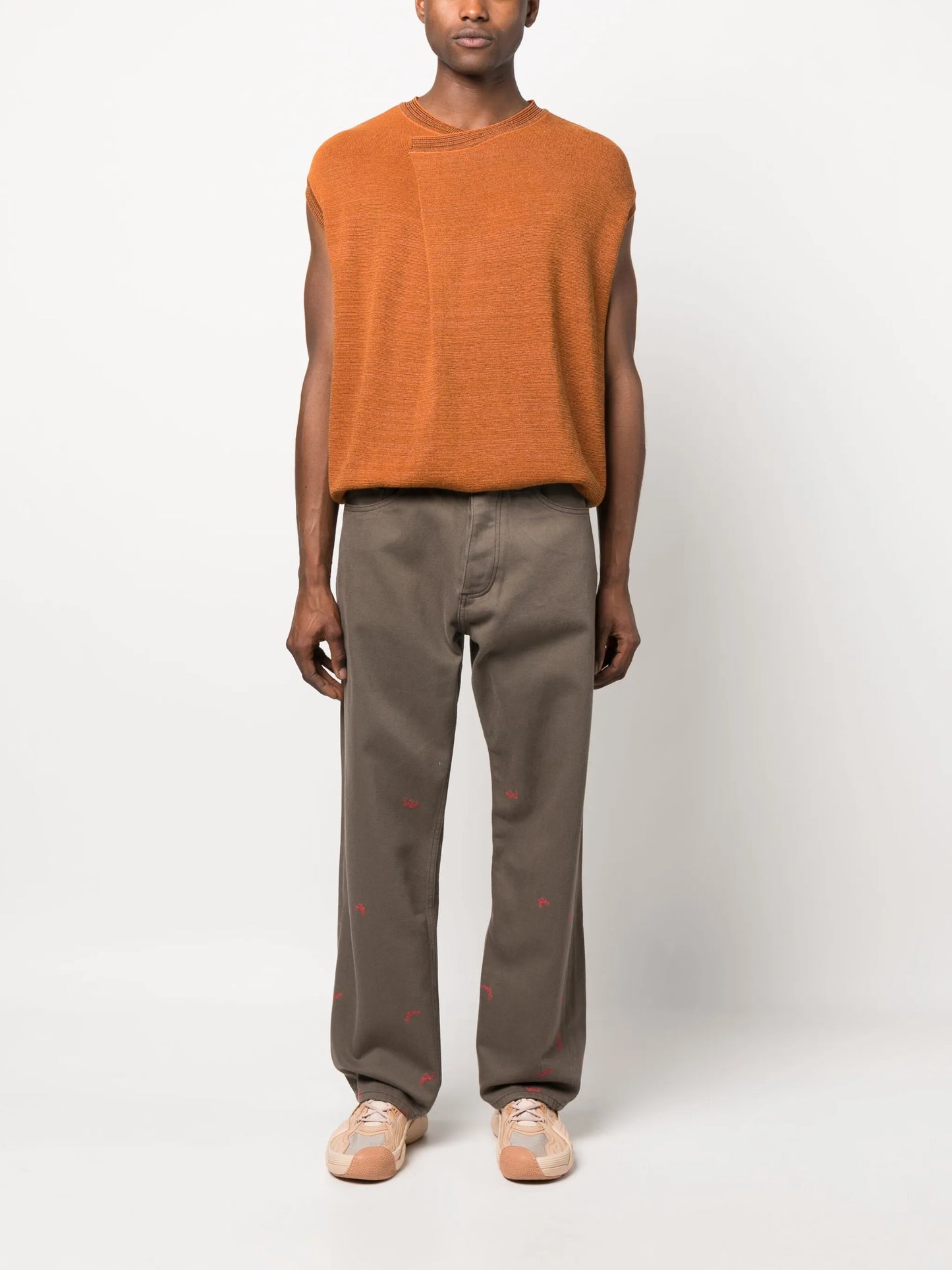 paint-splattered straight-leg trousers
