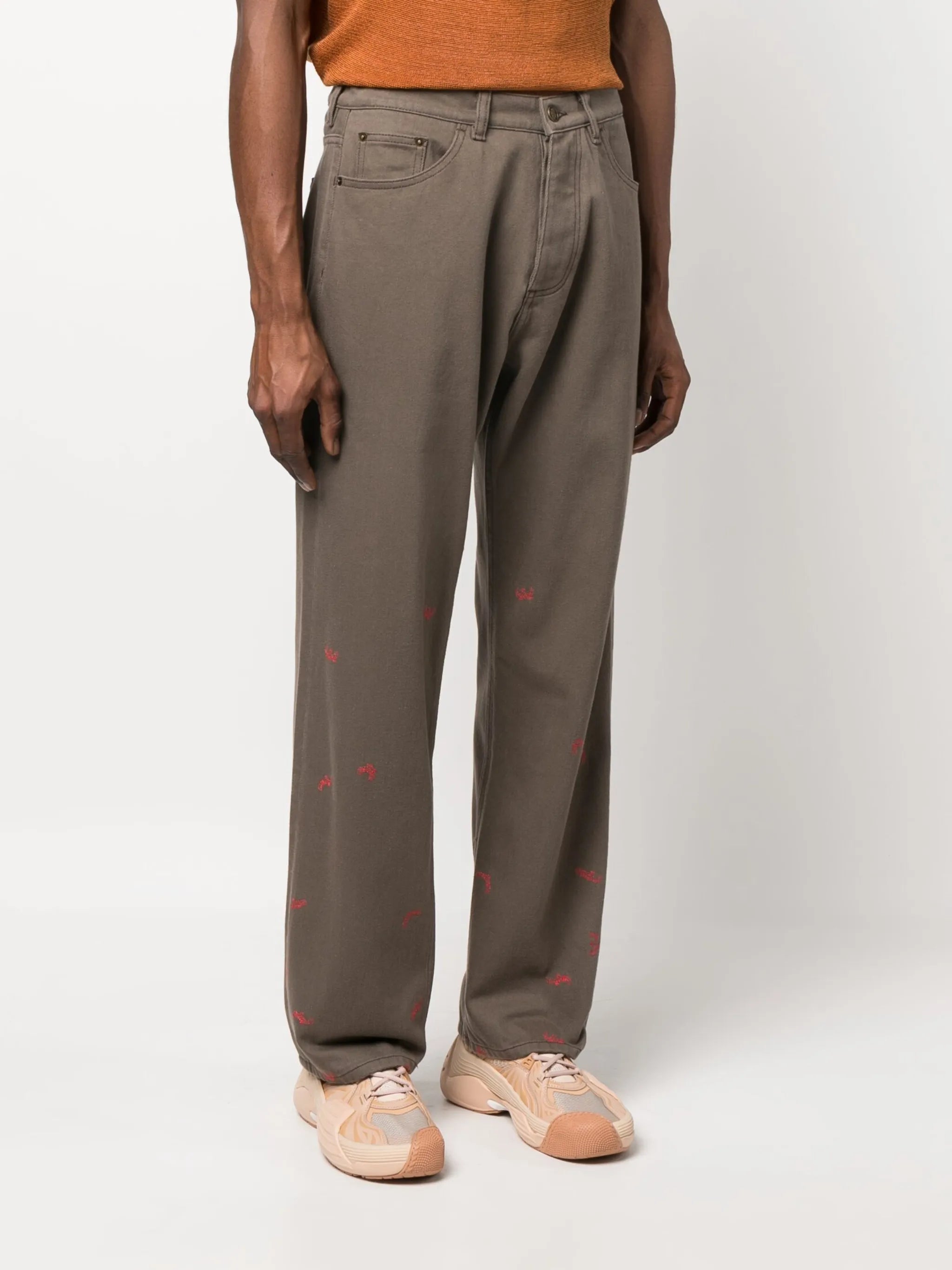 paint-splattered straight-leg trousers