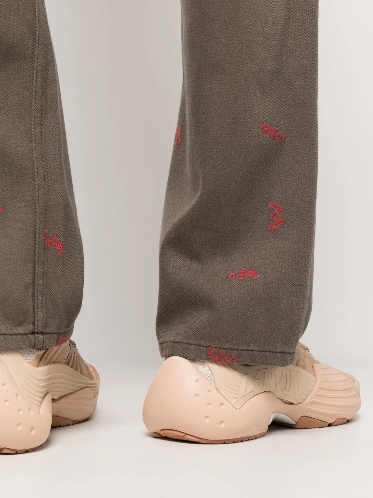 paint-splattered straight-leg trousers