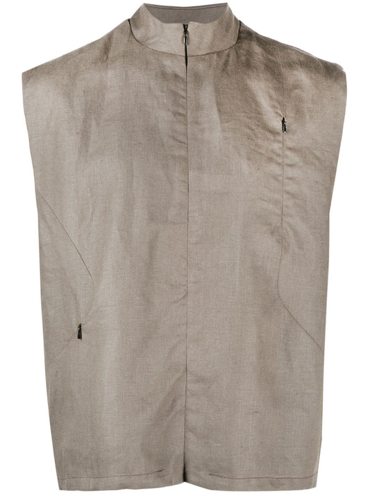 band-collar zip-up gilet