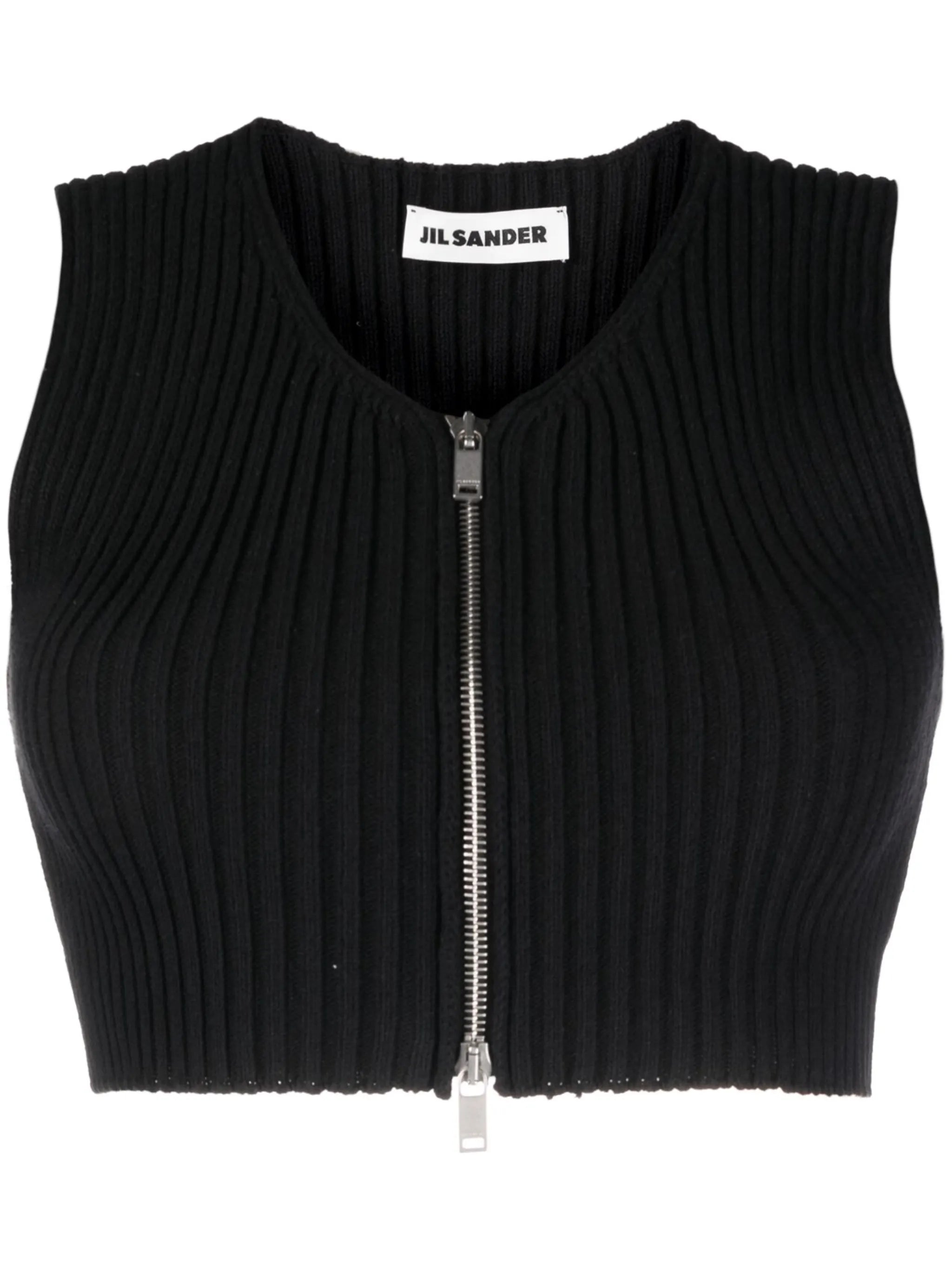 zip-up ribbed crop top