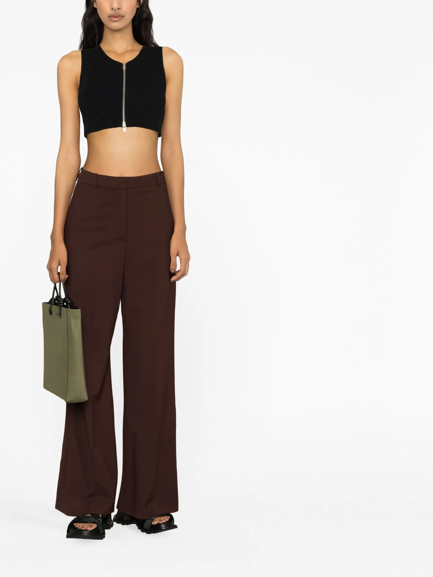 zip-up ribbed crop top