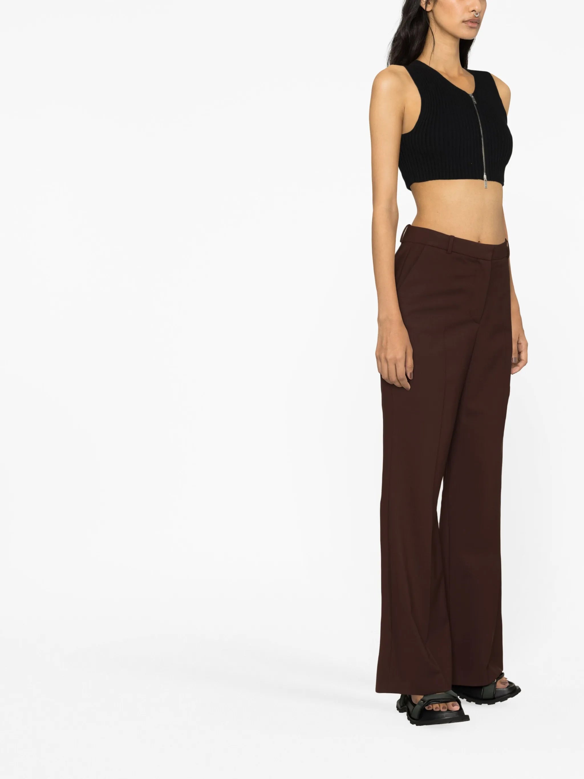 zip-up ribbed crop top