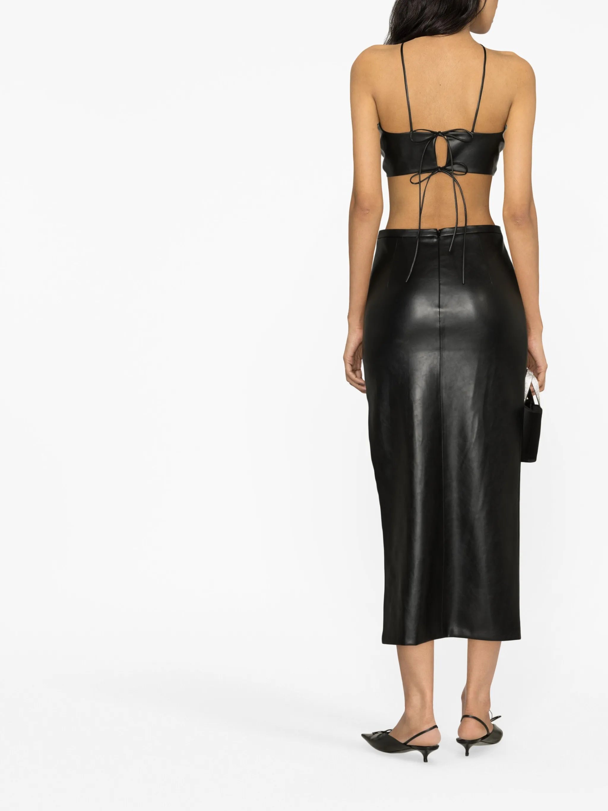 side-slit faux leather pencil skirt