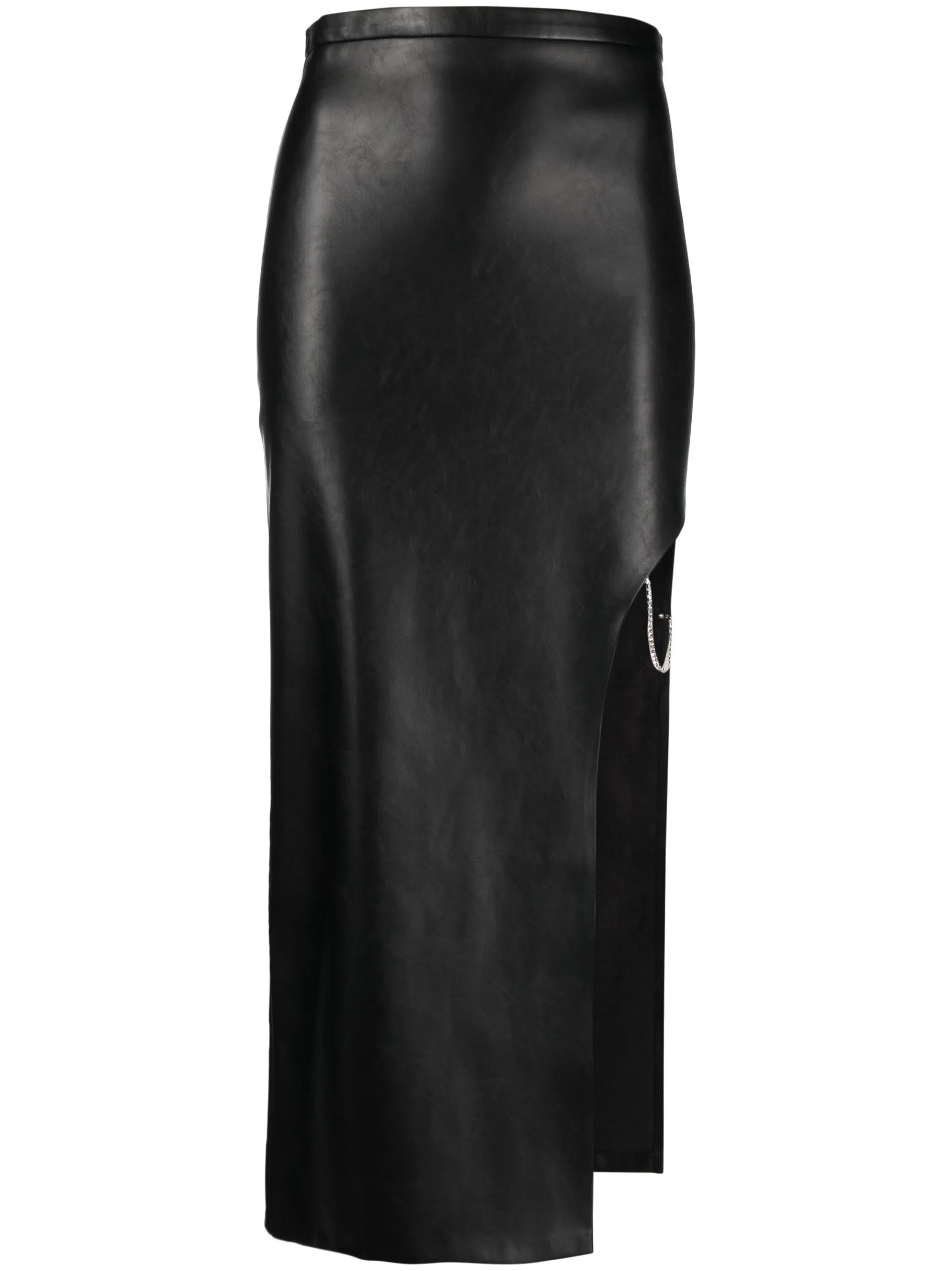 side-slit faux leather pencil skirt