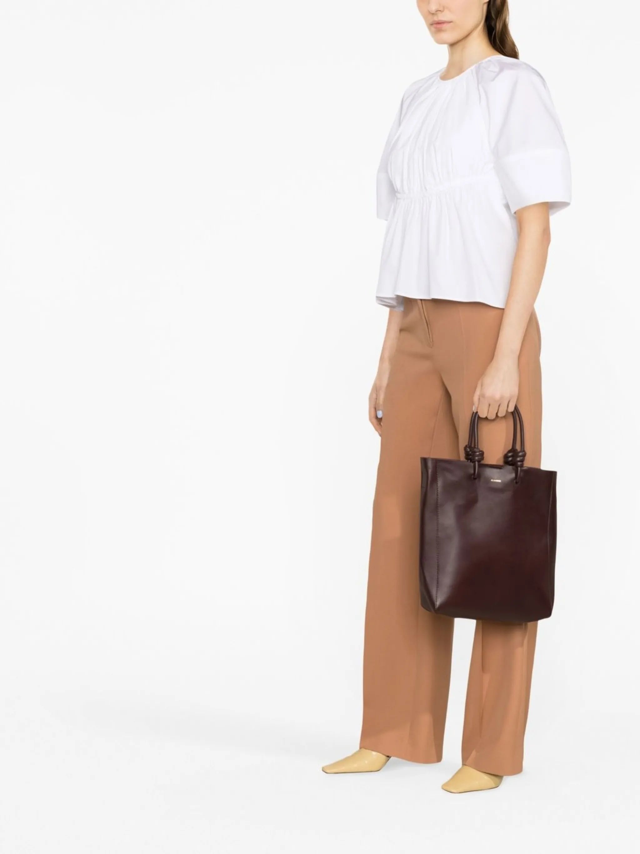 pleated cut-out poplin blouse