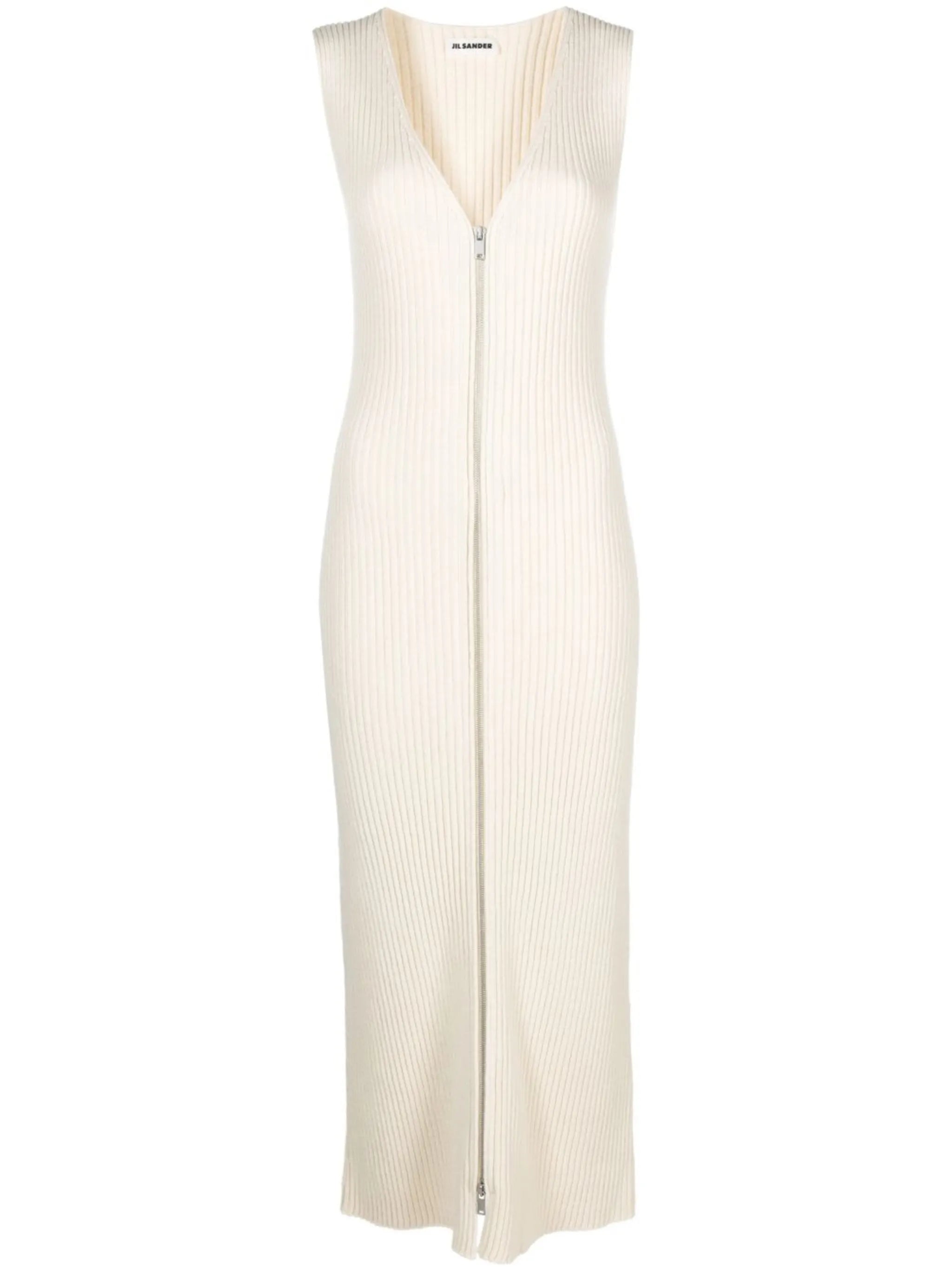 zip-fastening ribbed-knit midi dress