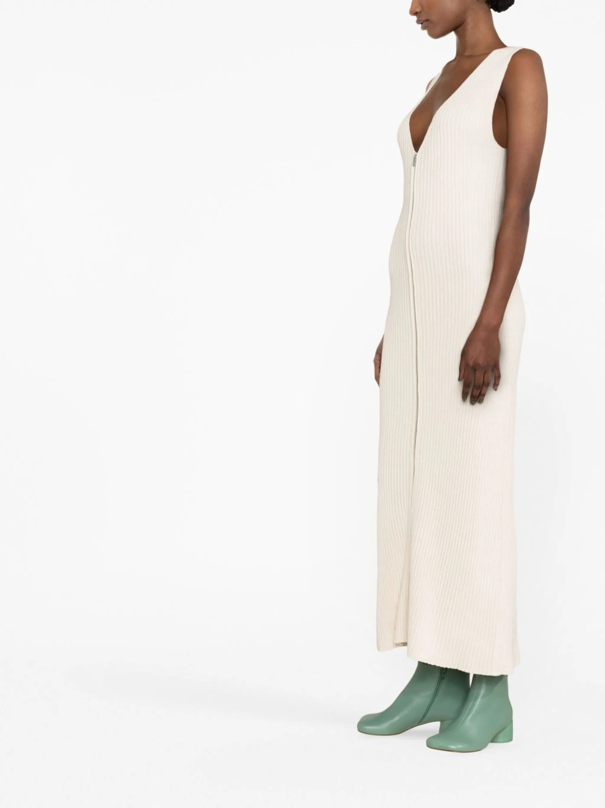 zip-fastening ribbed-knit midi dress
