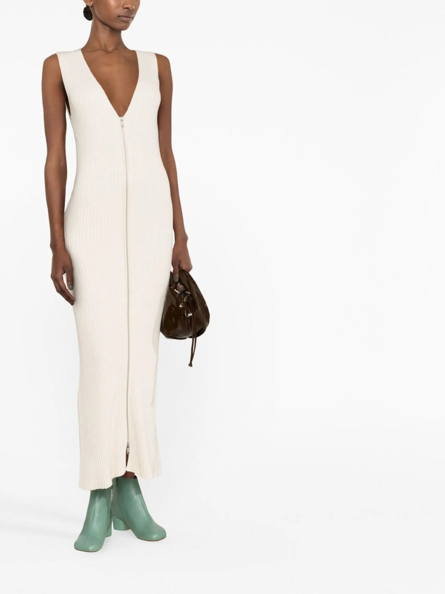 zip-fastening ribbed-knit midi dress