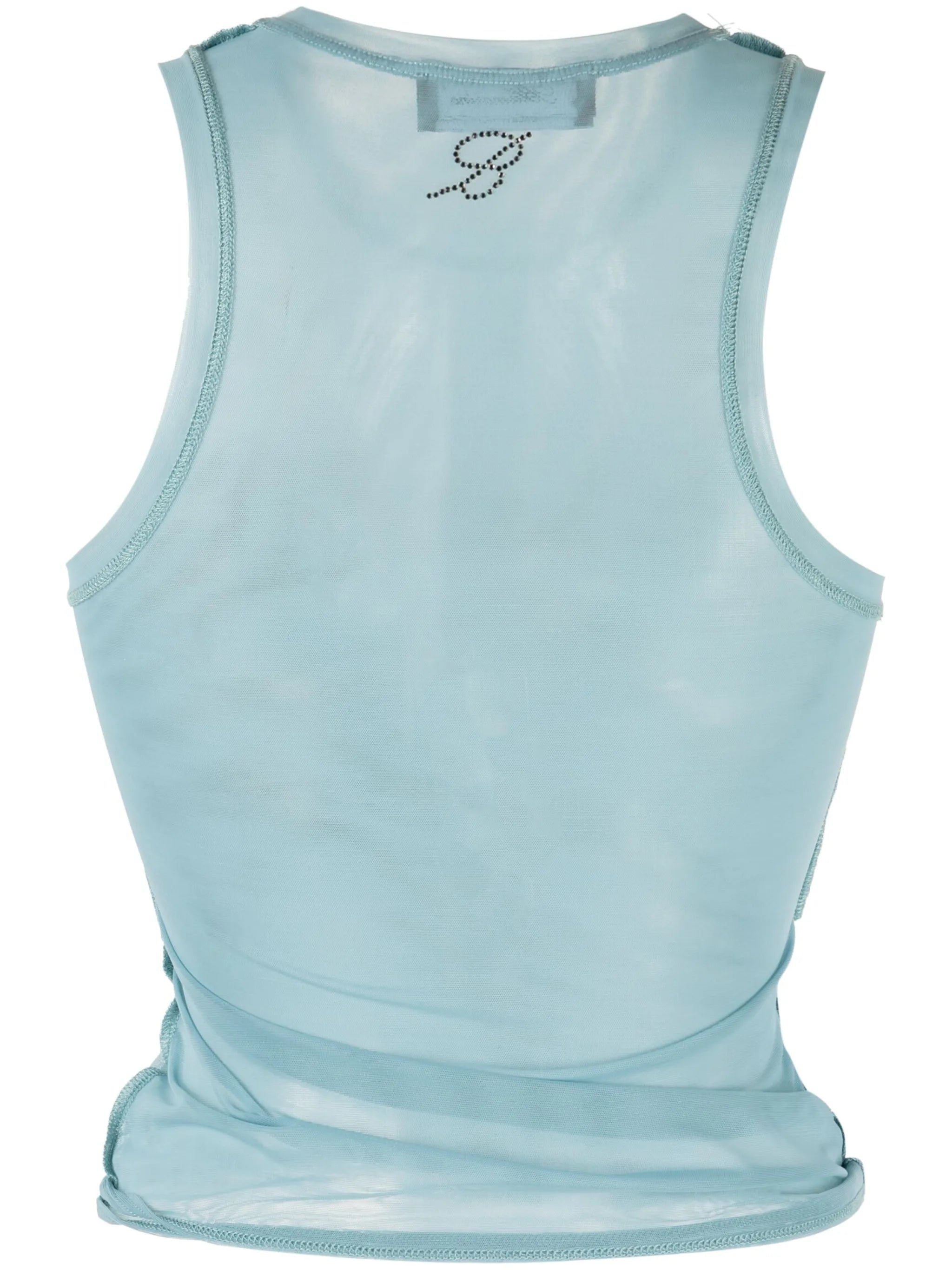 stretch-tulle stud-embellished top