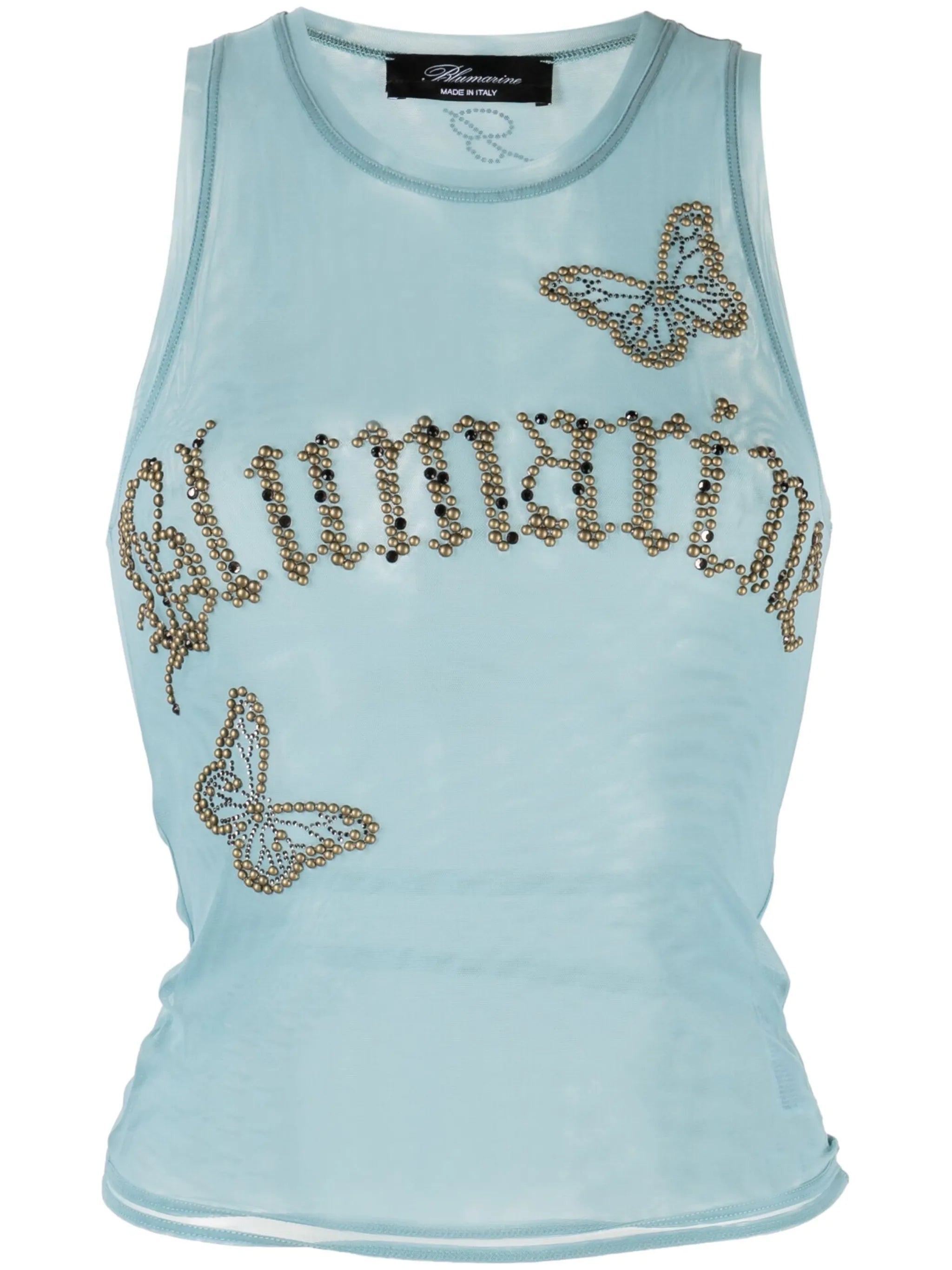 stretch-tulle stud-embellished top
