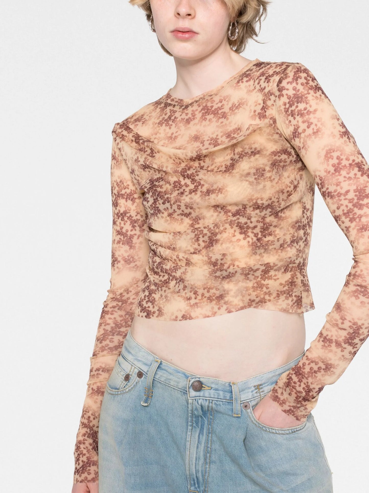 floral-print semi-sheer top