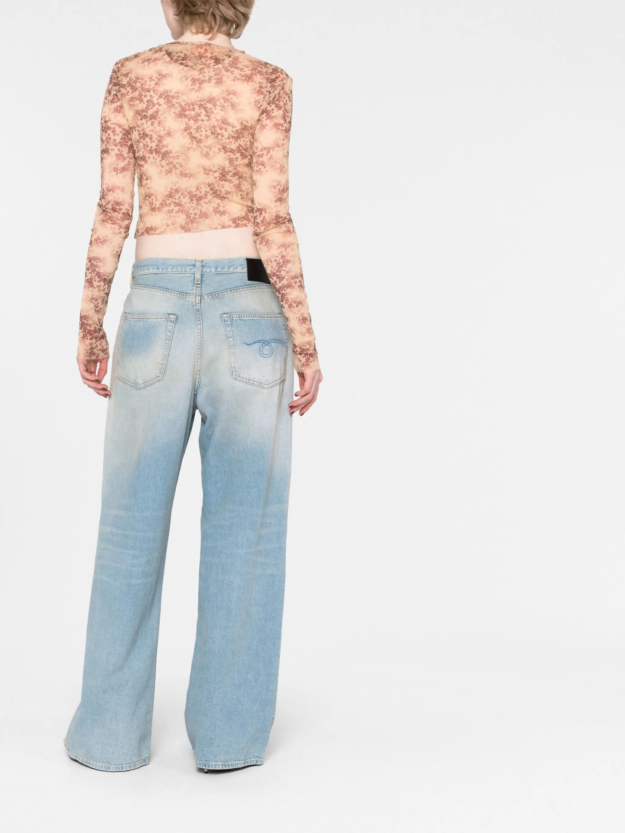 floral-print semi-sheer top