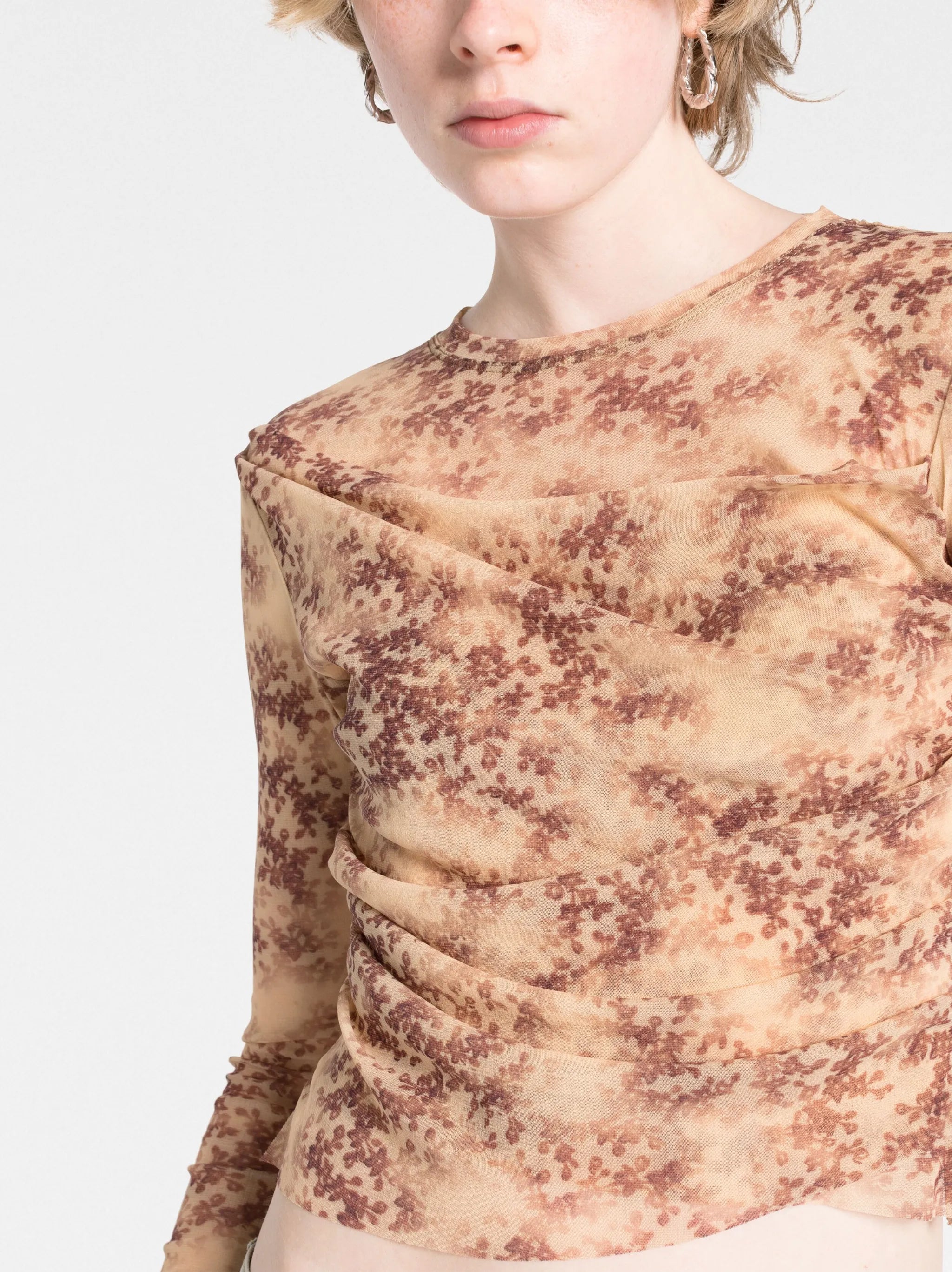 floral-print semi-sheer top