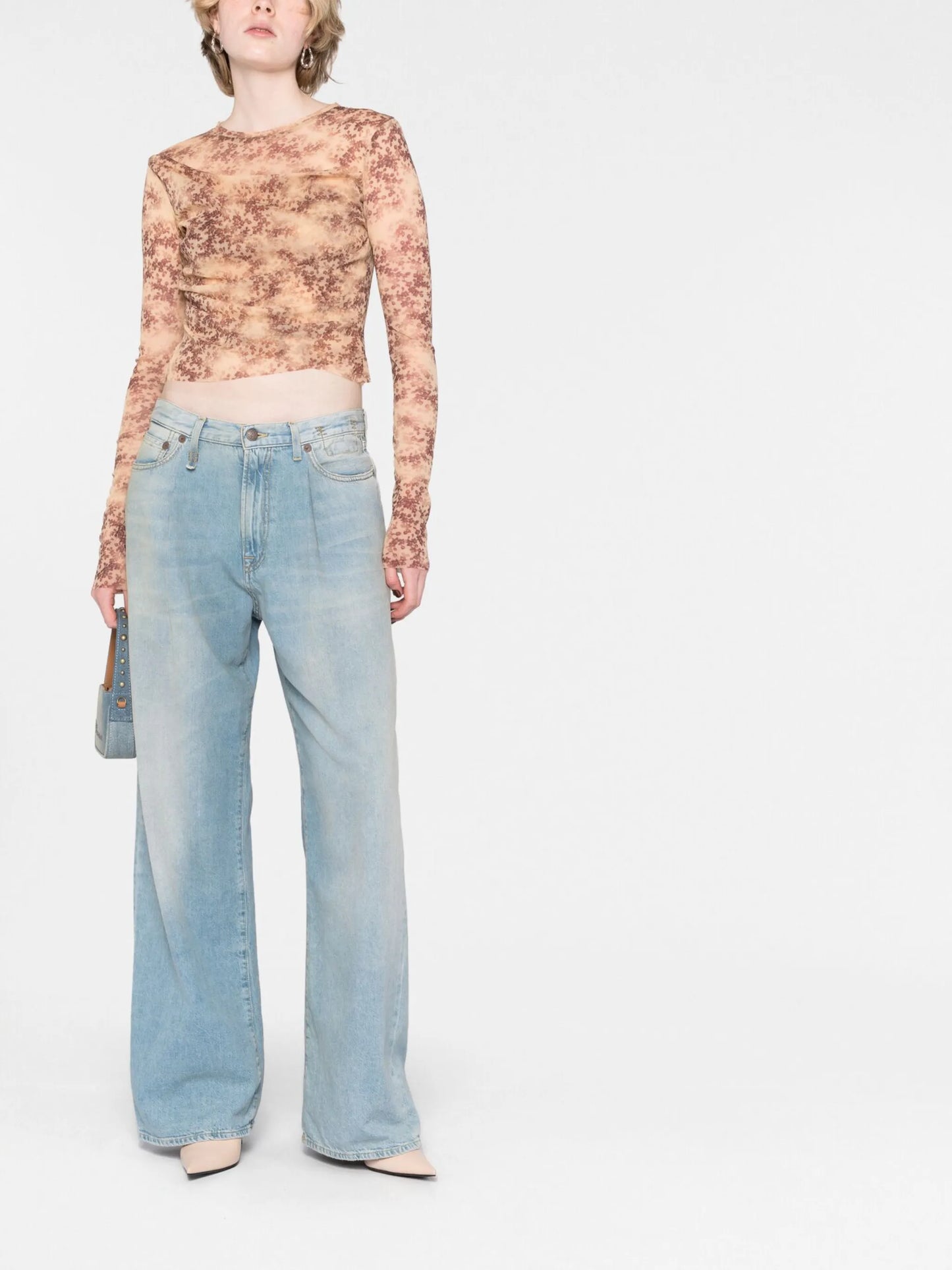 floral-print semi-sheer top