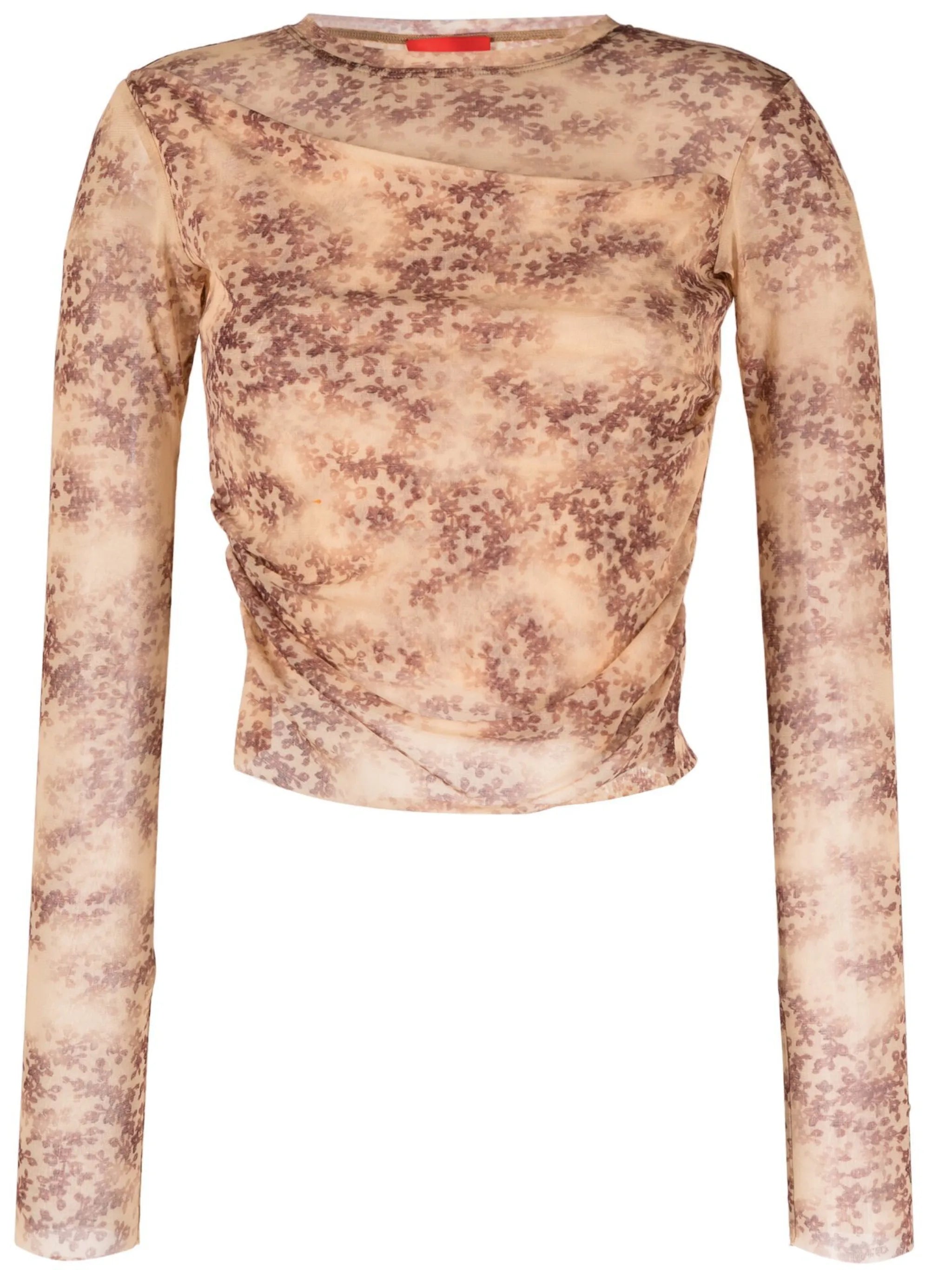 floral-print semi-sheer top