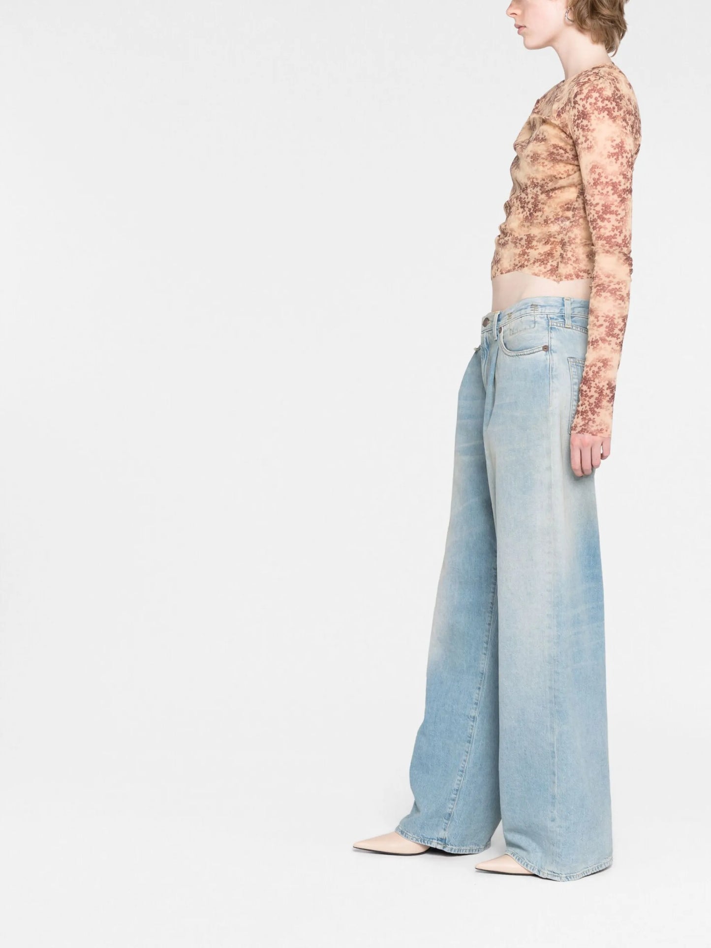 floral-print semi-sheer top