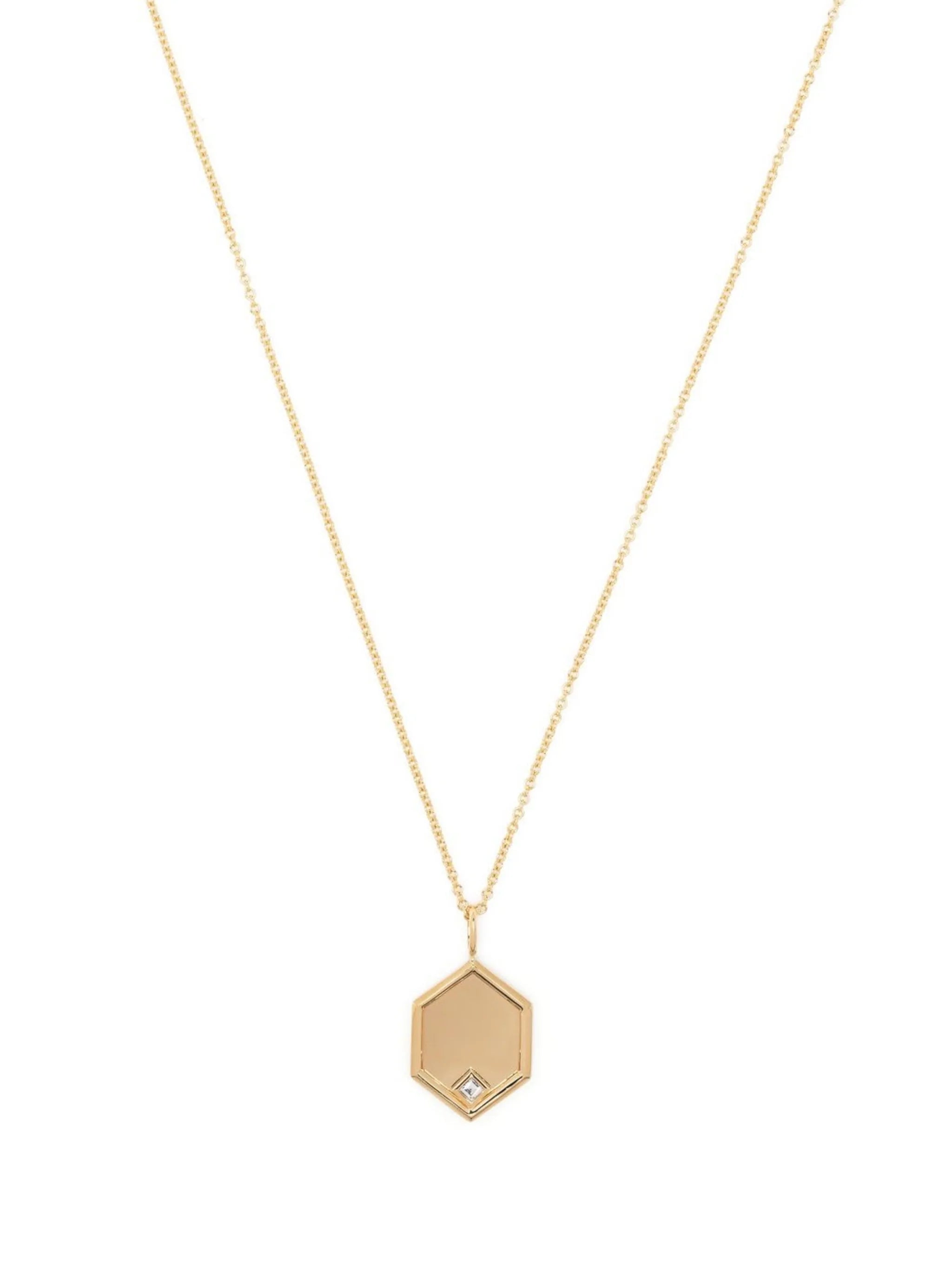 18kt yellow gold Hexagon charm diamond necklace