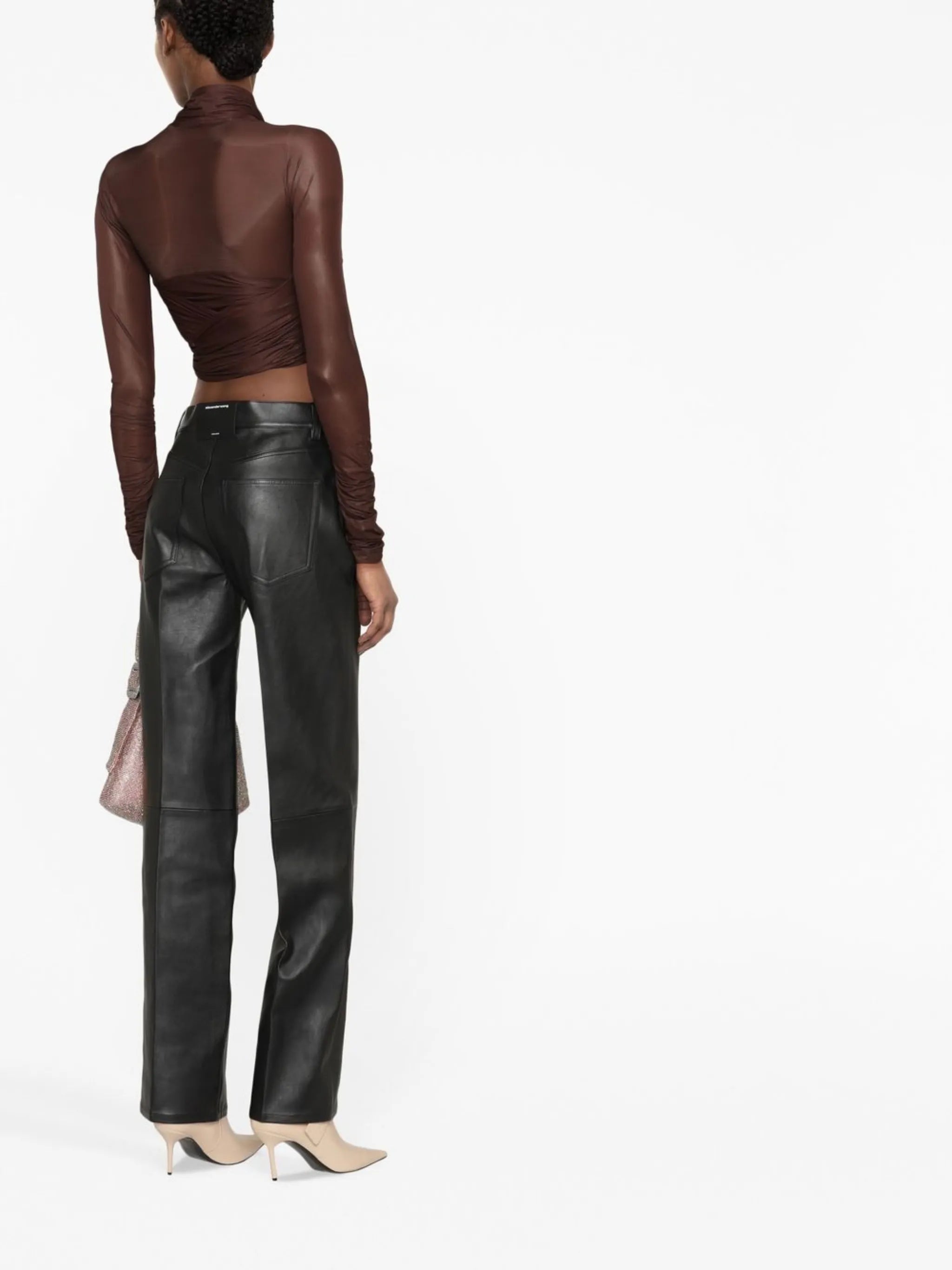 leather straight-leg trousers