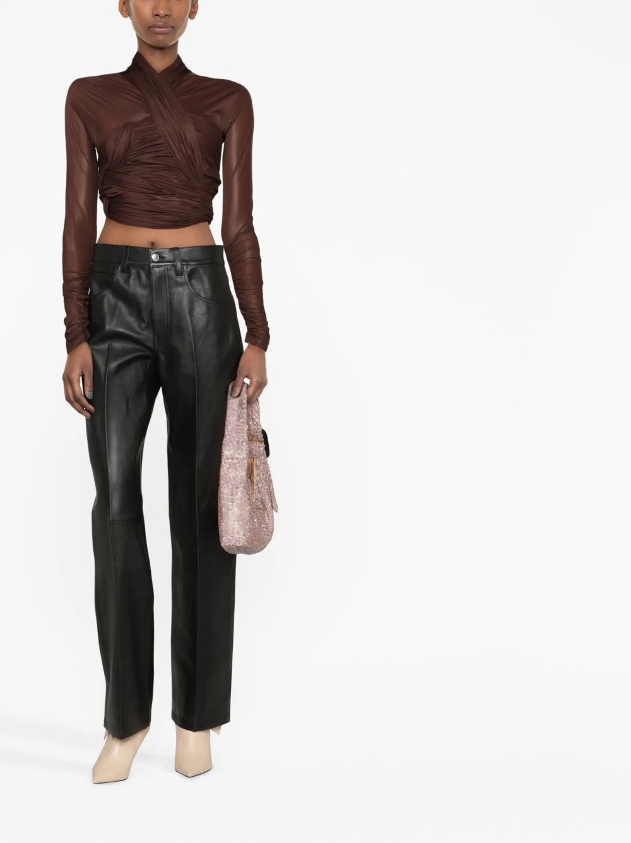 leather straight-leg trousers