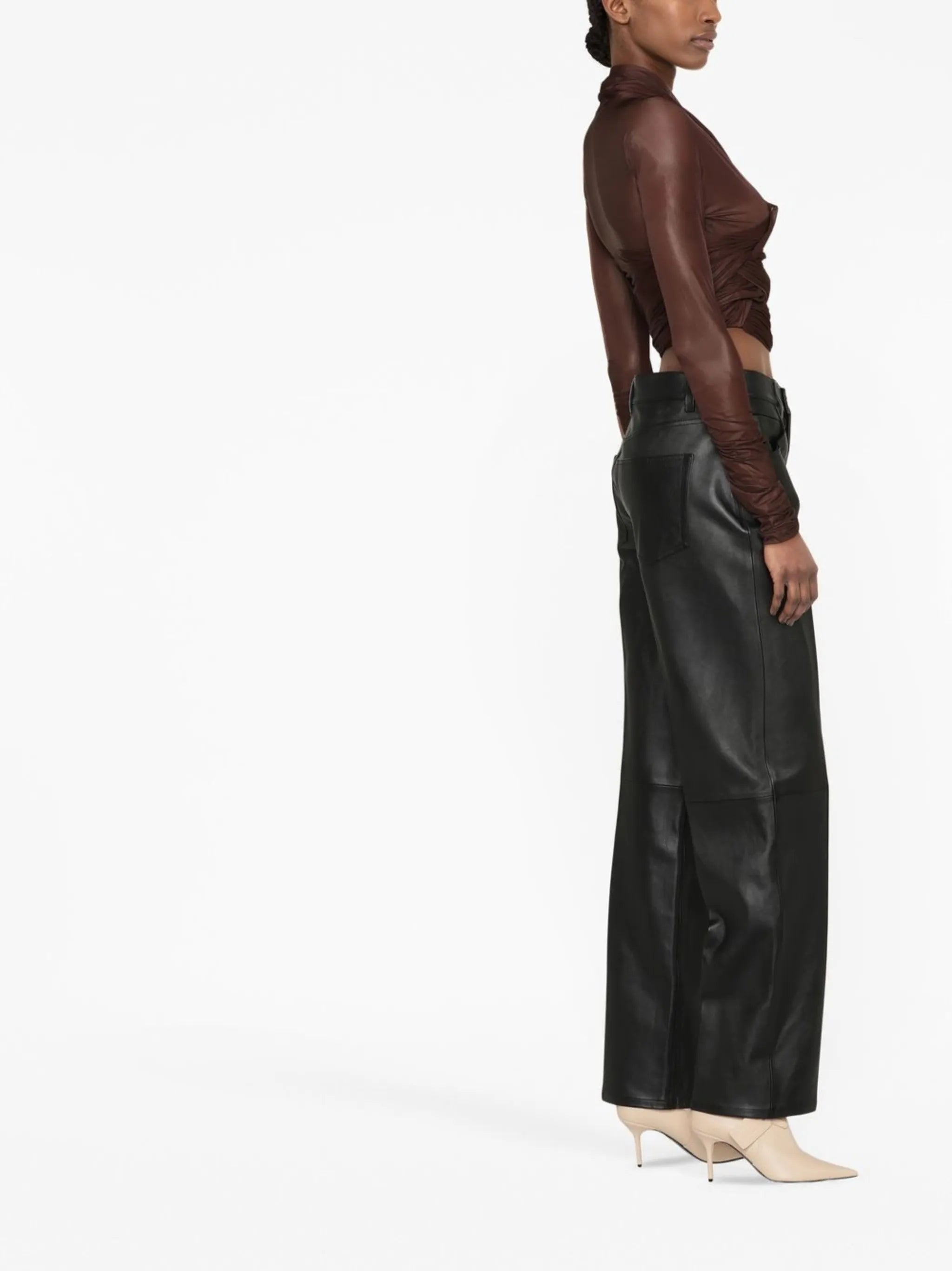 leather straight-leg trousers