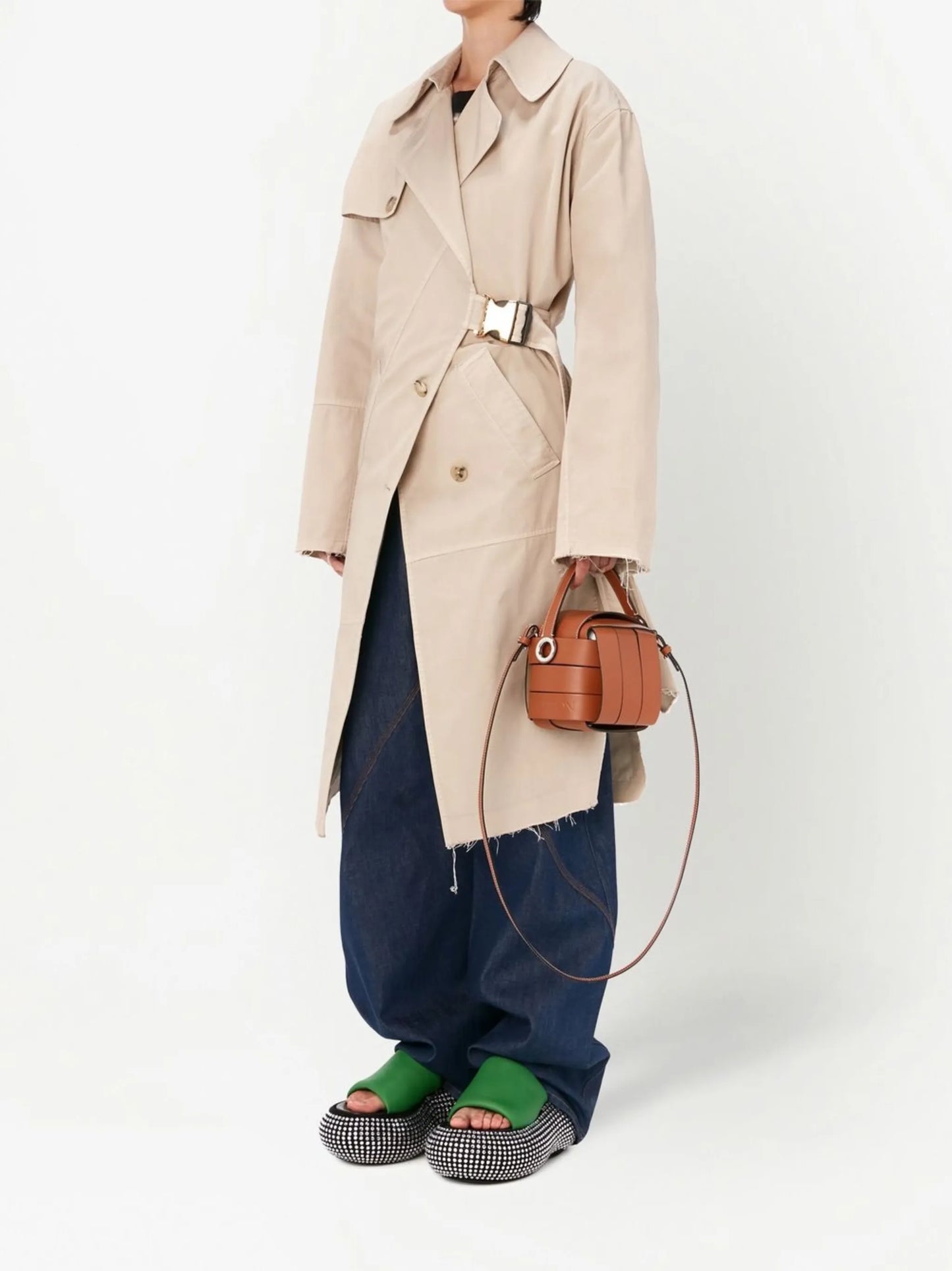 Beige Twisted Buckle Trench Coat