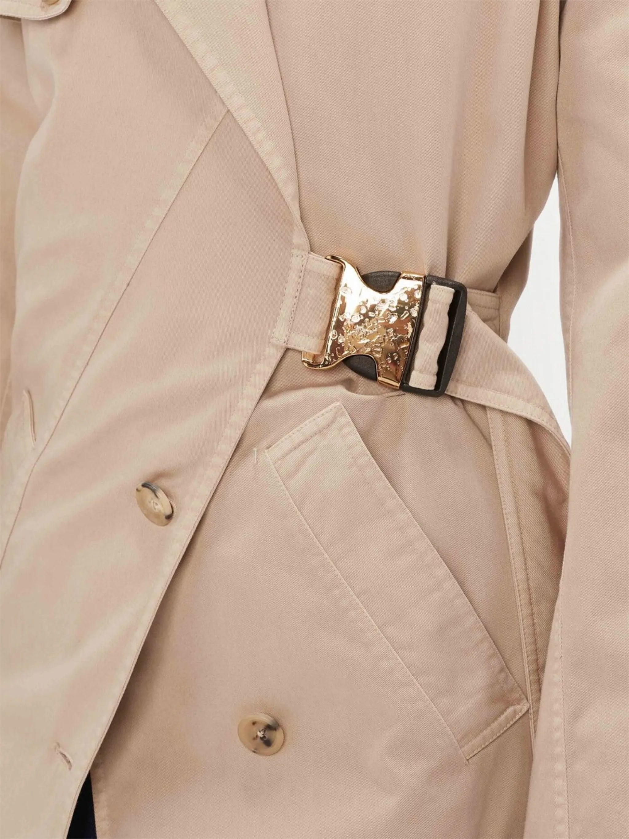 Beige Twisted Buckle Trench Coat