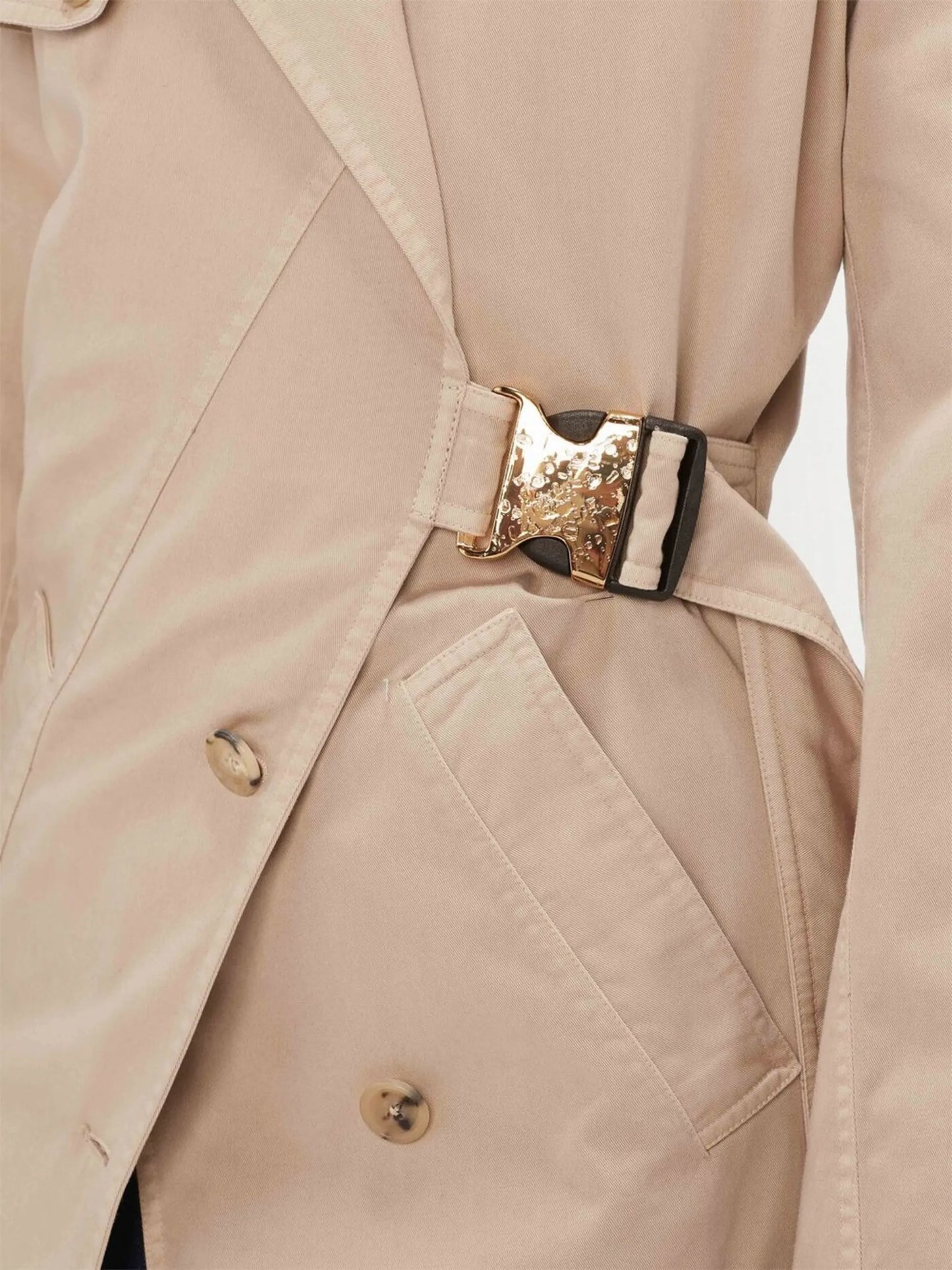 Beige Twisted Buckle Trench Coat