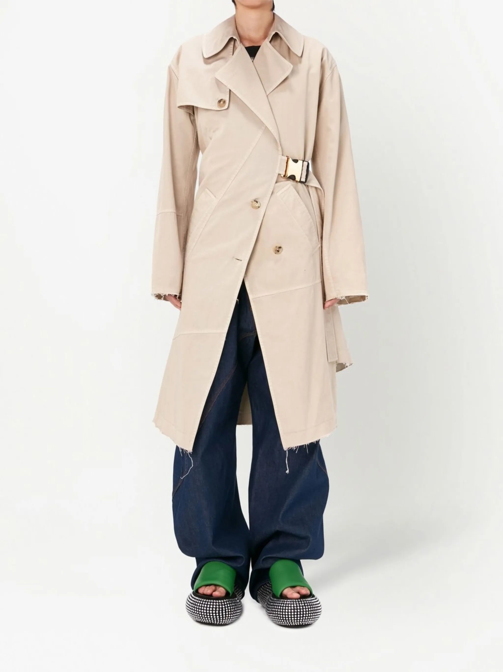 Beige Twisted Buckle Trench Coat