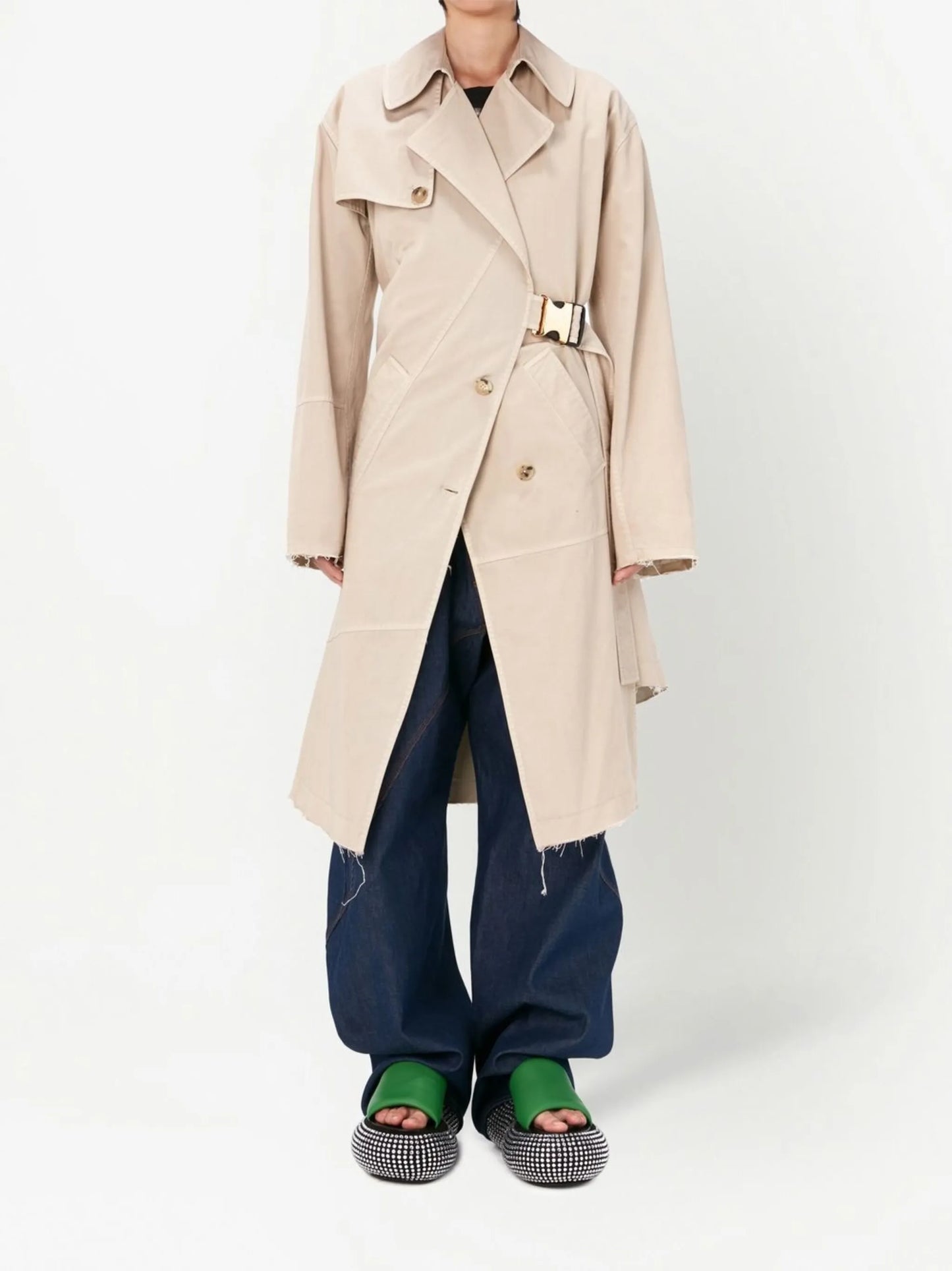 Beige Twisted Buckle Trench Coat