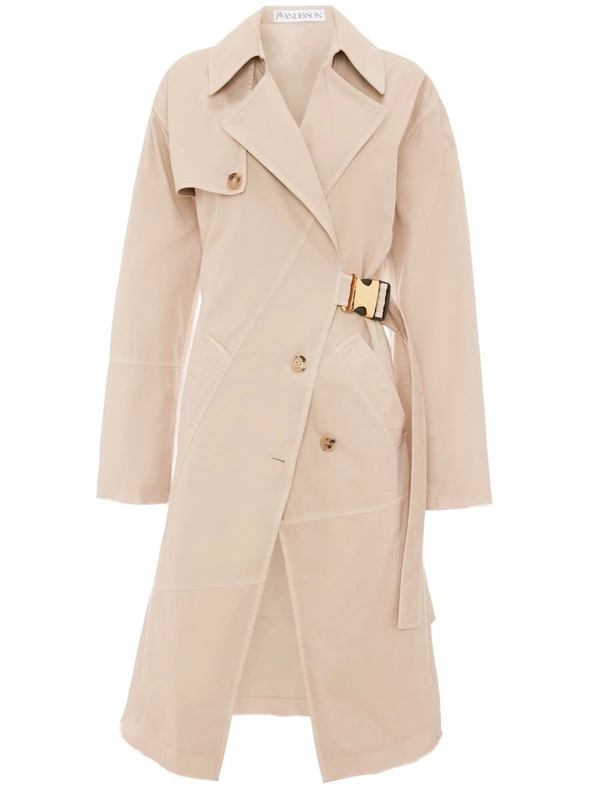 Beige Twisted Buckle Trench Coat