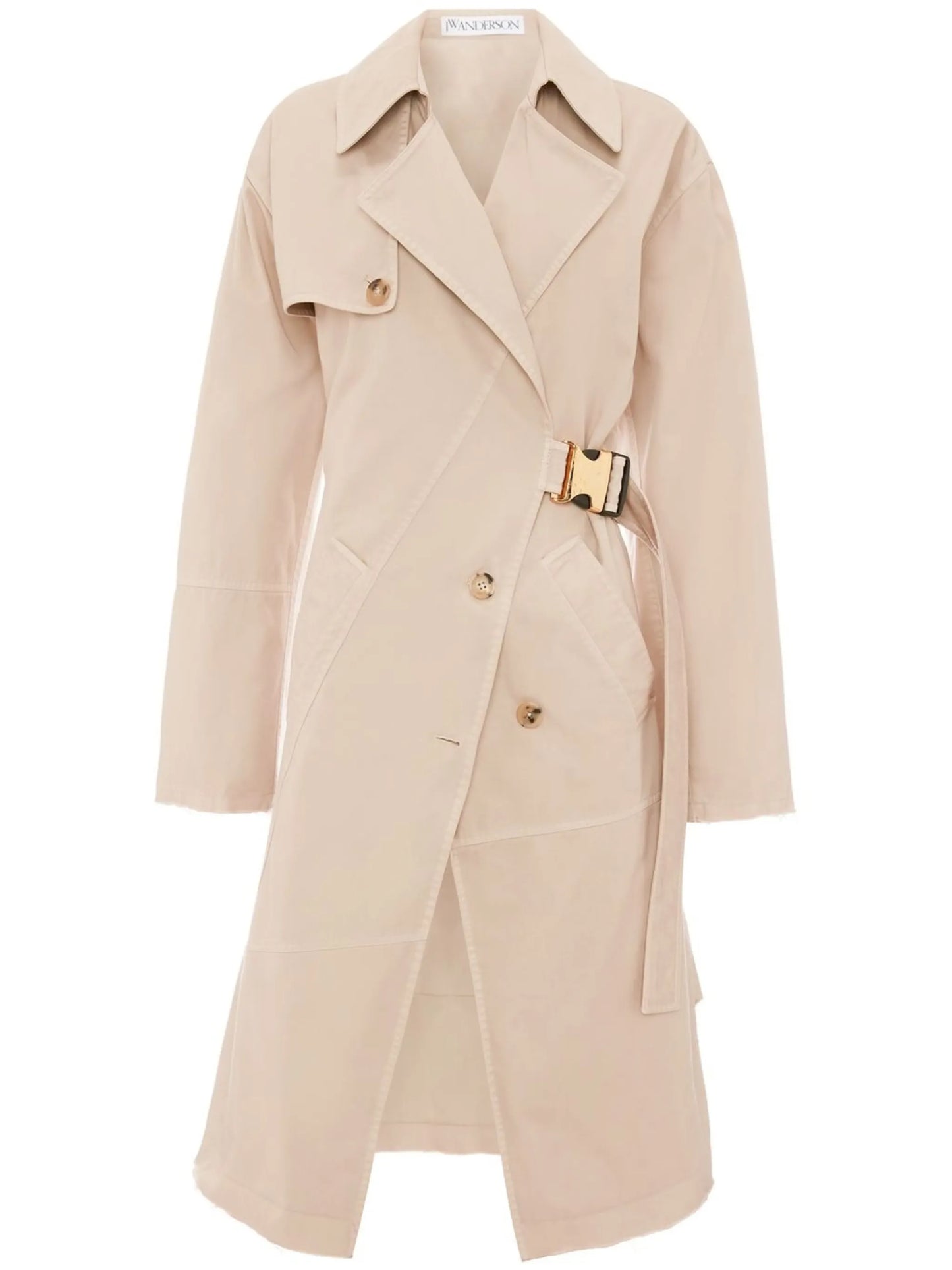 Beige Twisted Buckle Trench Coat