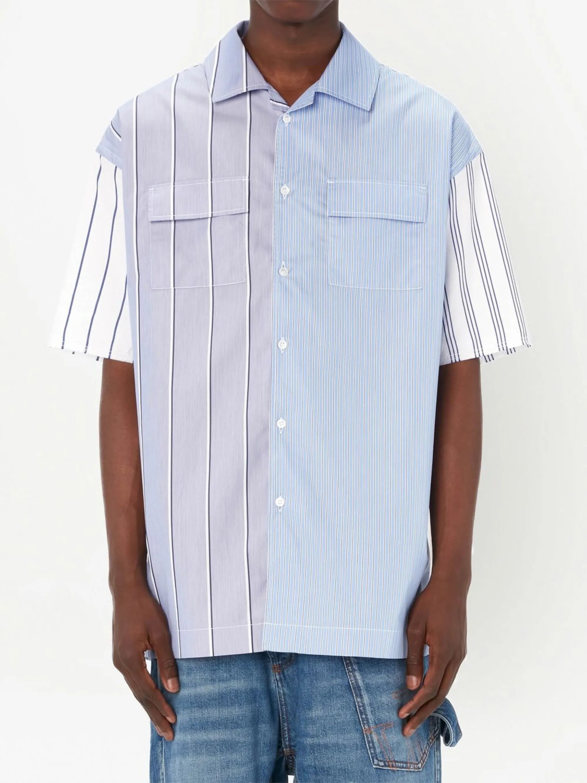 panelled stripe-print shirt