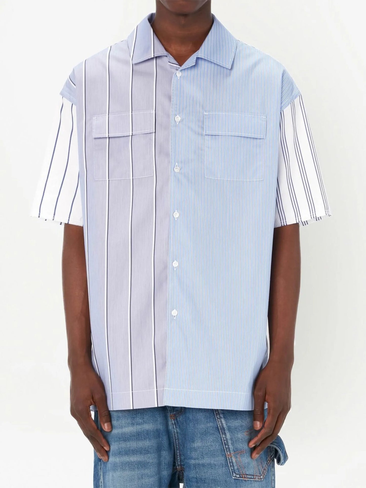 panelled stripe-print shirt