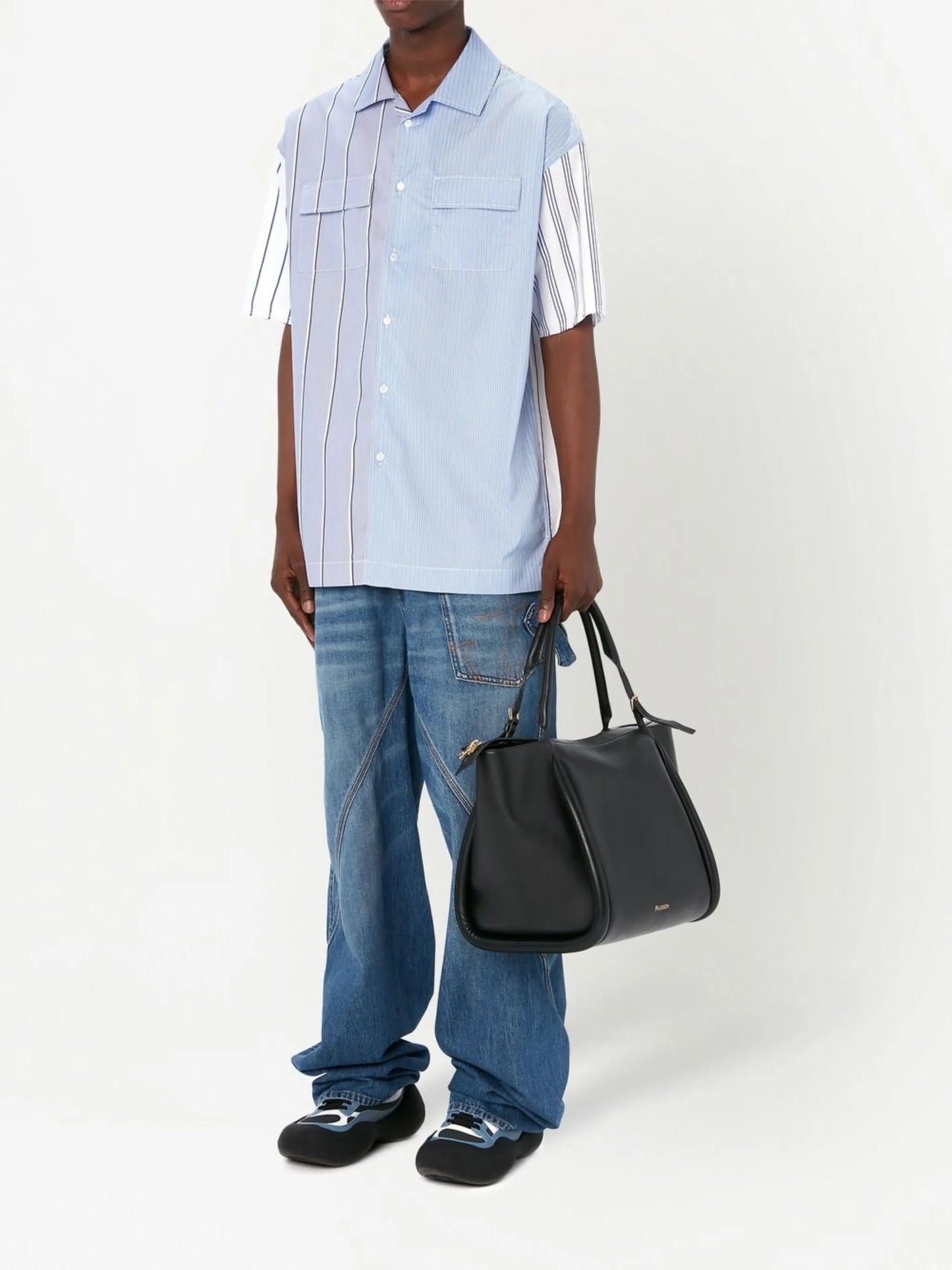 panelled stripe-print shirt