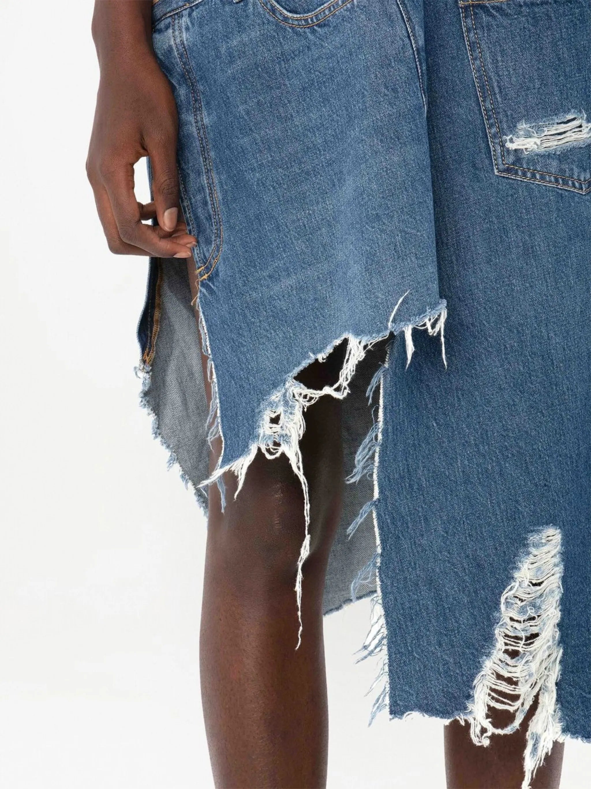 asymmetric distressed denim dress