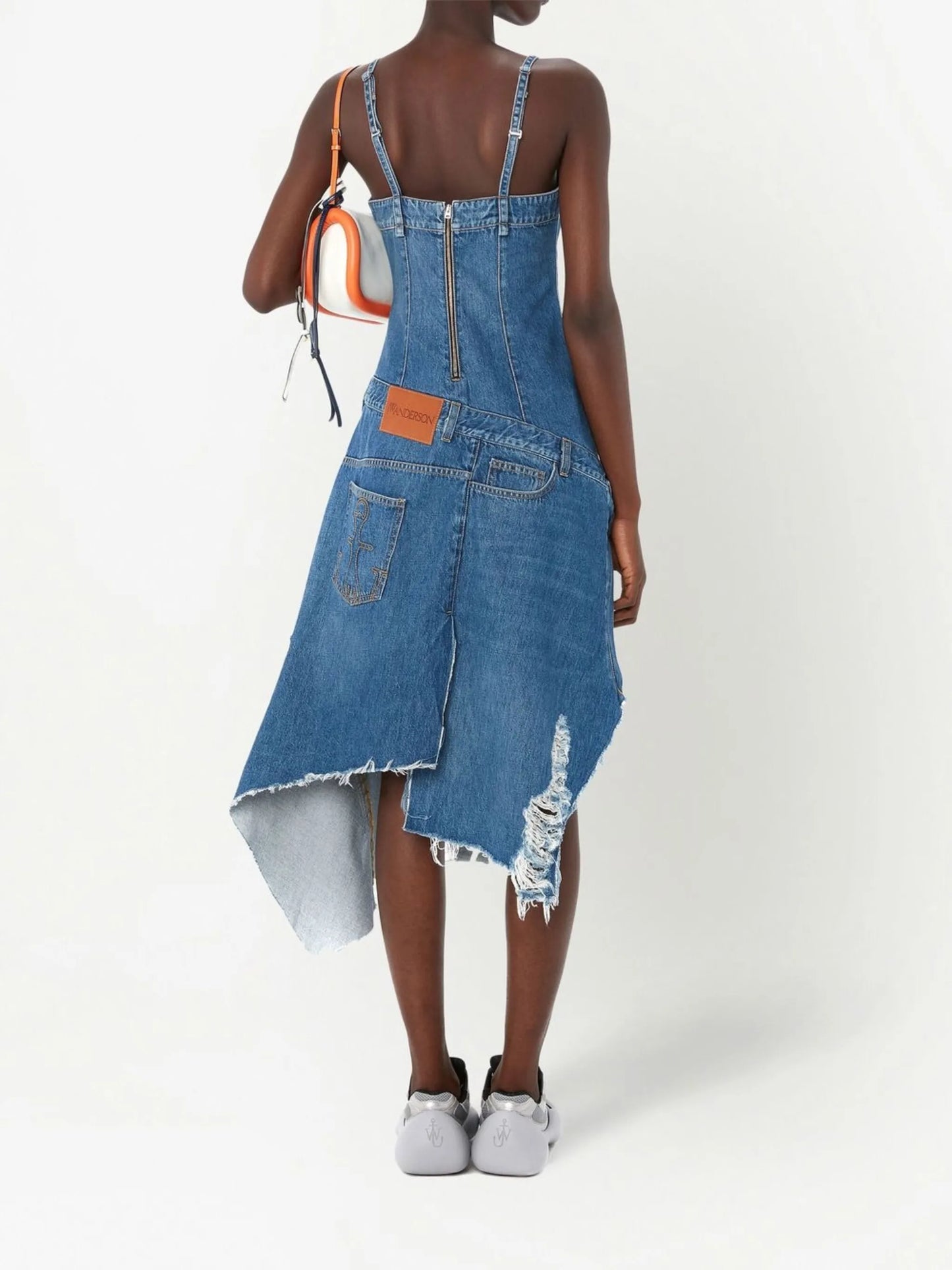 asymmetric distressed denim dress