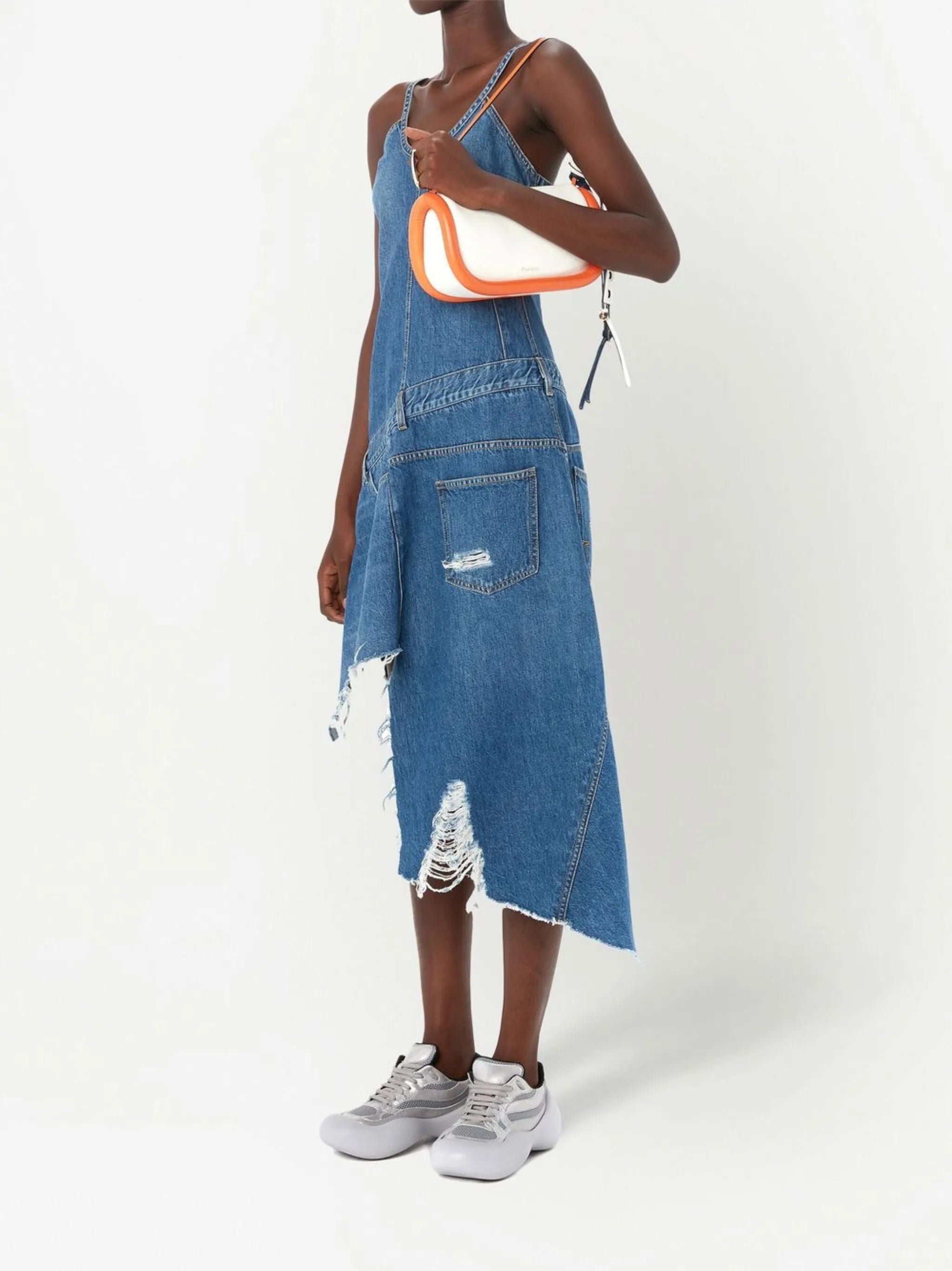 asymmetric distressed denim dress